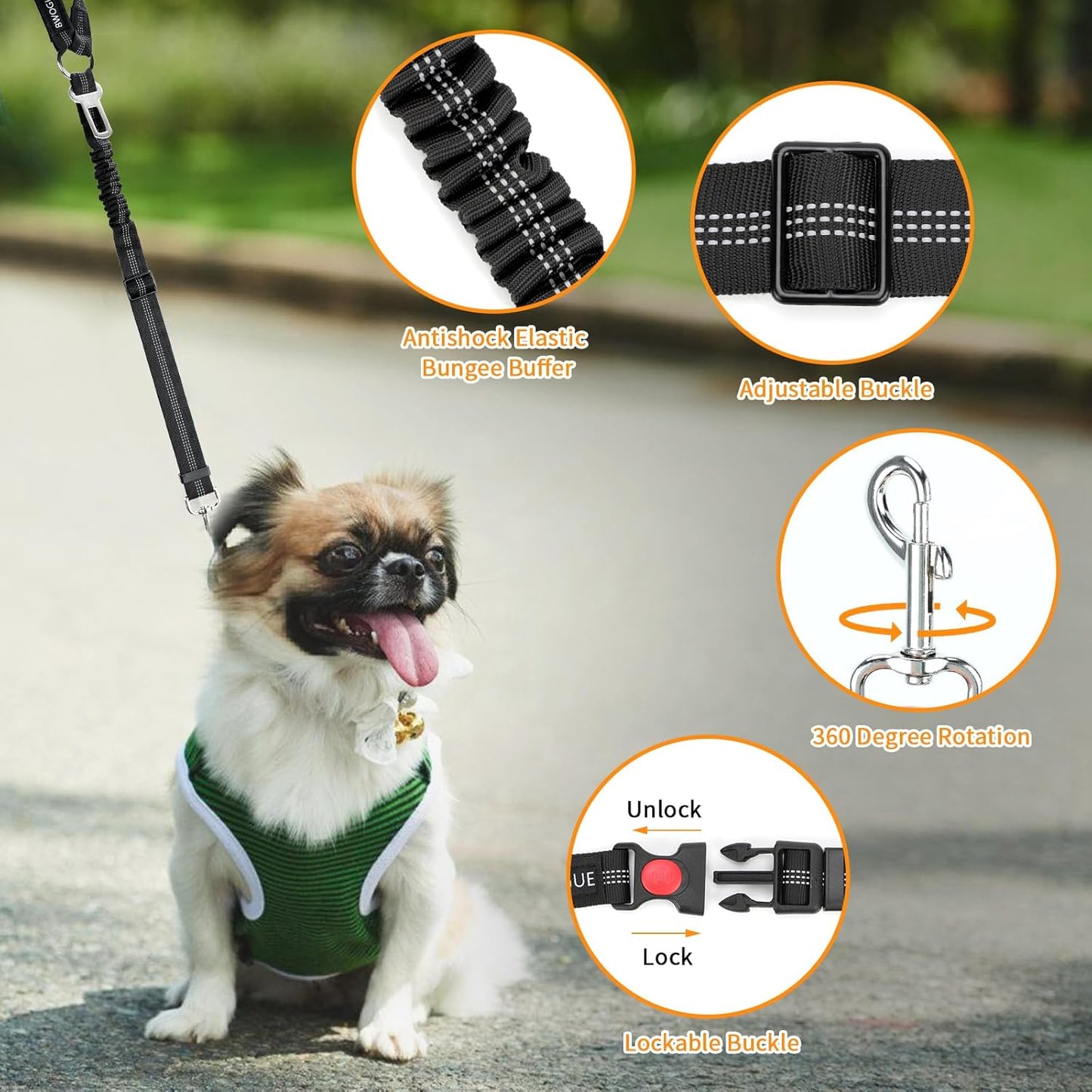 BWOGUE Pet Dog Cat Seat Belt Reflective Car Dog Headrest Restraint Leash Elastic Buffer Bungee Adjustable Tangle-Free Safety Leads Vehicle Seatbelt Harness for Small, Medium and Large Dogs (1 Pack)