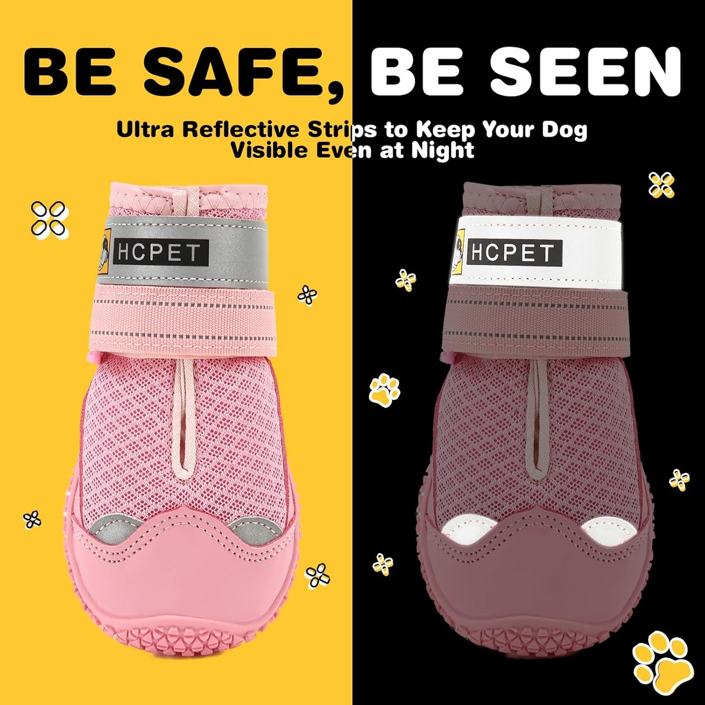 Hcpet Dog Shoes for Large Dogs, Breathable Dog Booties for Small Medium Dogs, Anti-Slip Dog Boots & Paw Protectors for Hot Pavement Winter Snow Hiking with Reflective Straps Pink Size 4