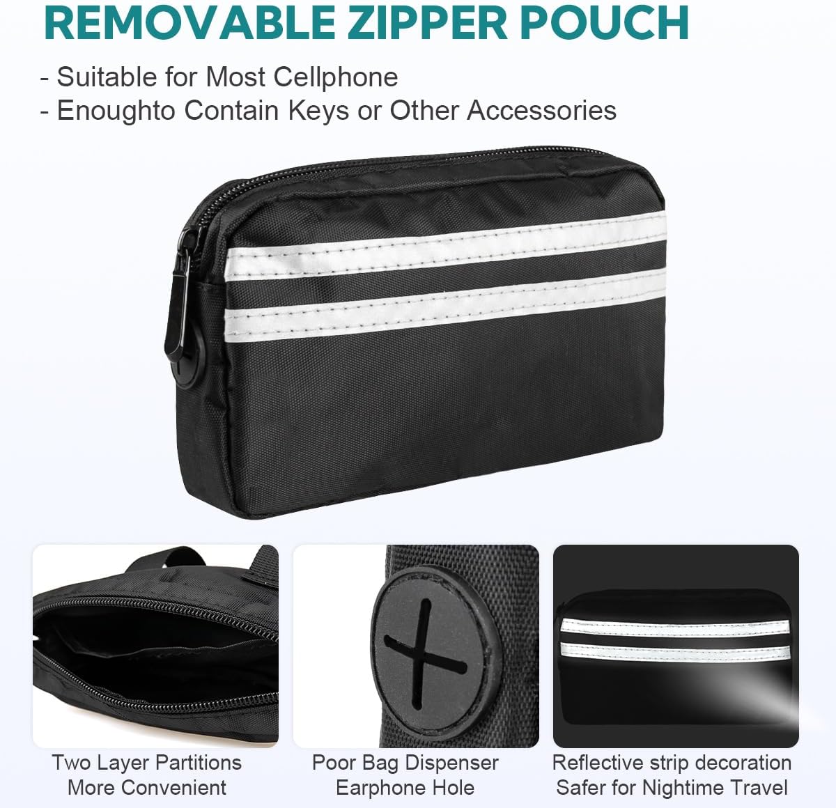 Hands Free Dog Leash with Pouch, Retractable Bungee, Double Padded Handles for Walking, Waist Leash for Medium & Large Dogs, Walking Accessories