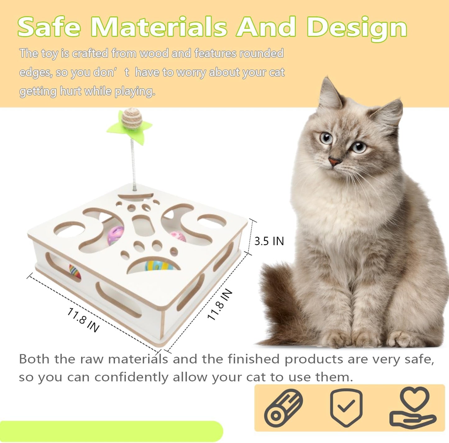 Interactive Wooden Cat Puzzle Toy Box Indoor Hunting Play Toy to Stimulate Your Cat’s Energy and Instincts (White)