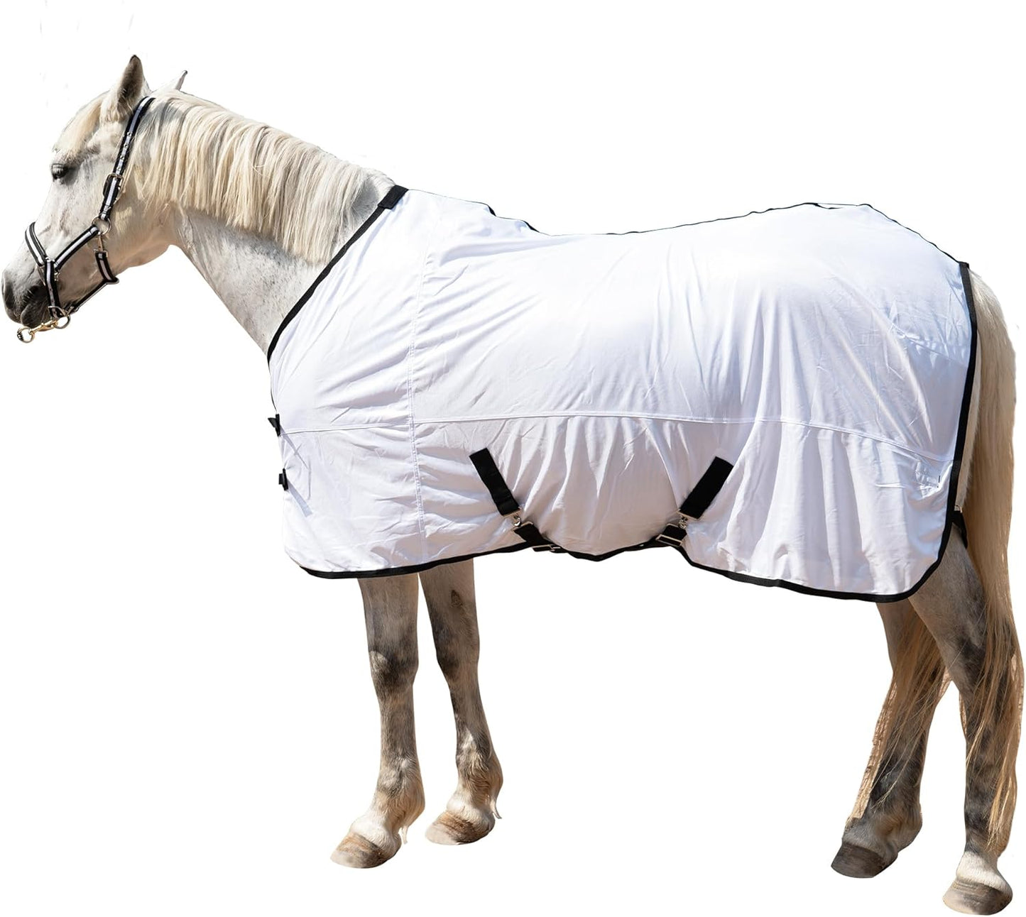 Horse Fly Sheet Equine Summer Sheets, Comfy Mesh Bug and Mosquito Protection Standard Neck - White 78"
