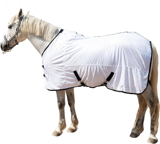 Horse Fly Sheet Equine Summer Sheets, Comfy Mesh Bug and Mosquito Protection Standard Neck - White 72"