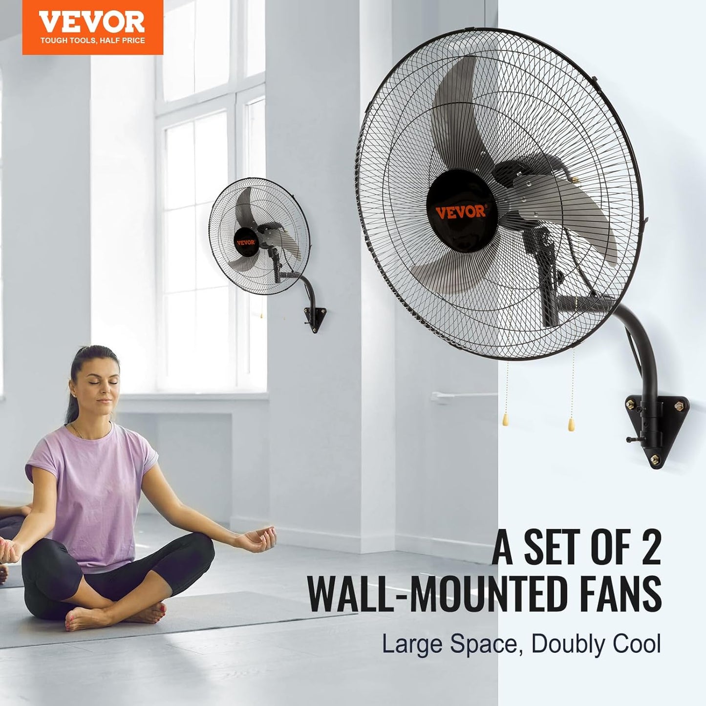 VEVOR Wall Mount Fan, 2 PCS 20 inch Oscillating, 3-speed High Velocity Max. 4000 CFM Industrial Wall Fan for Indoor, Commercial, Residential, Warehouse, Greenhouse, Workshop, Basement, Garage,Black