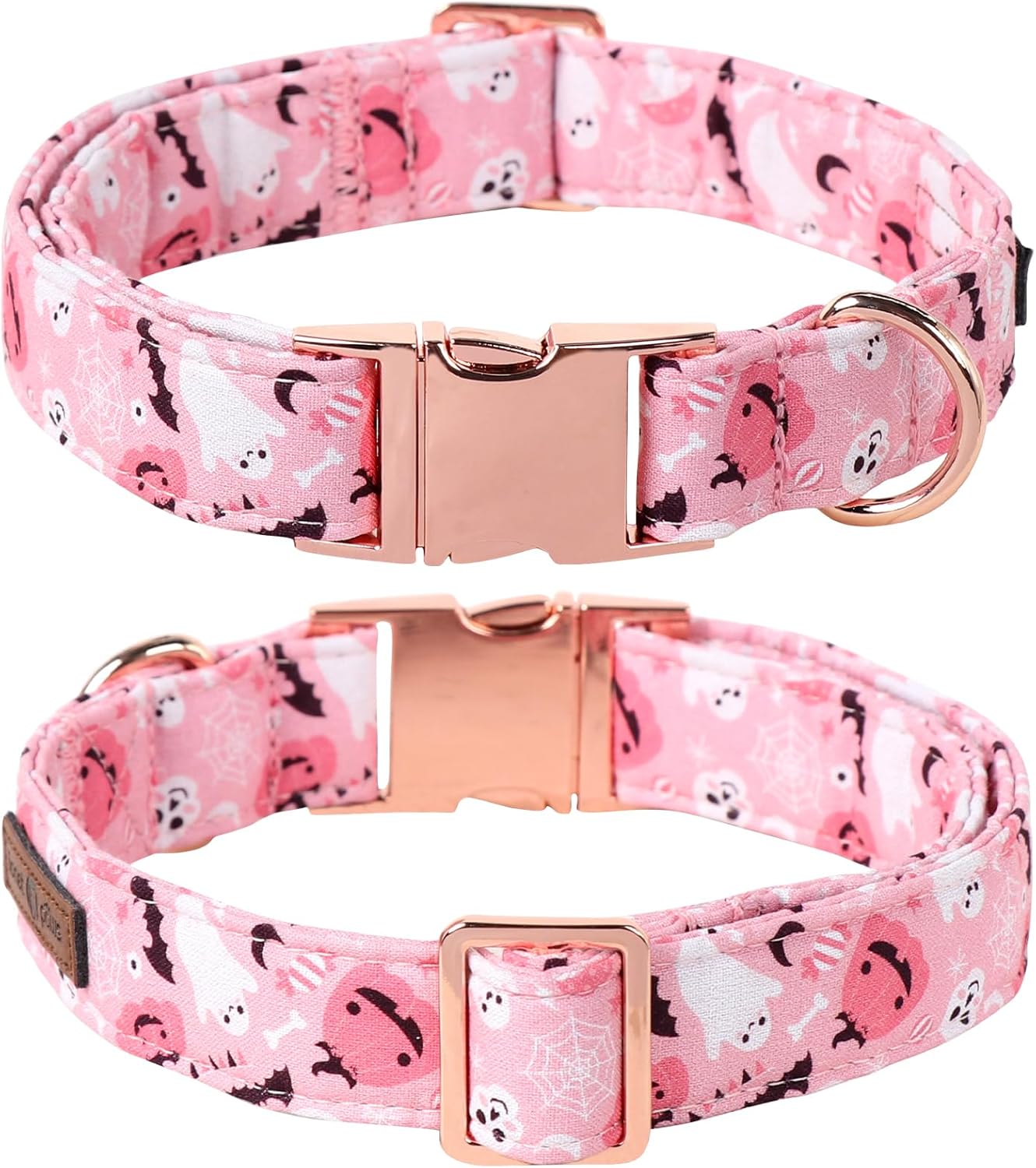 Lionet Paws Halloween Dog Collar With Flower - Cute Fall Pink Adjustable Cotton Pumpkin Ghost Pet Collar for Small Girl Puppies