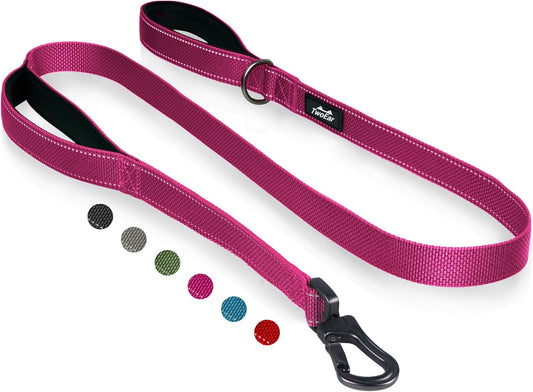 TwoEar 5FT 1IN Strong Rose Dog Leash with 2 Padded Handles, Traffic Handle Extra Control, Comfortable Soft Dual Handle, Auto Lock Hook, Reflective Walking Lead for Small Medium and Large Dogs