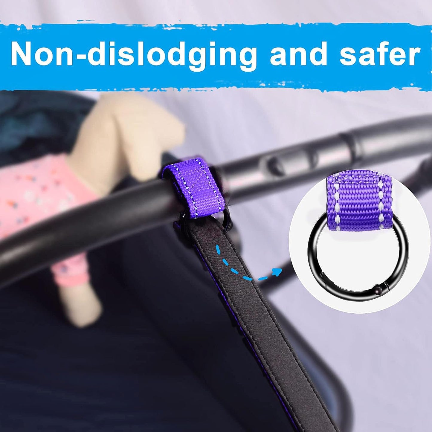 PetBonus Short Dog Leash, Safety Wrist Strap for Retractable Dog Leash, Reflective Design and Adjustable Soft Padded Handle, Extra Layer Security for Pet Stroller (Purple)