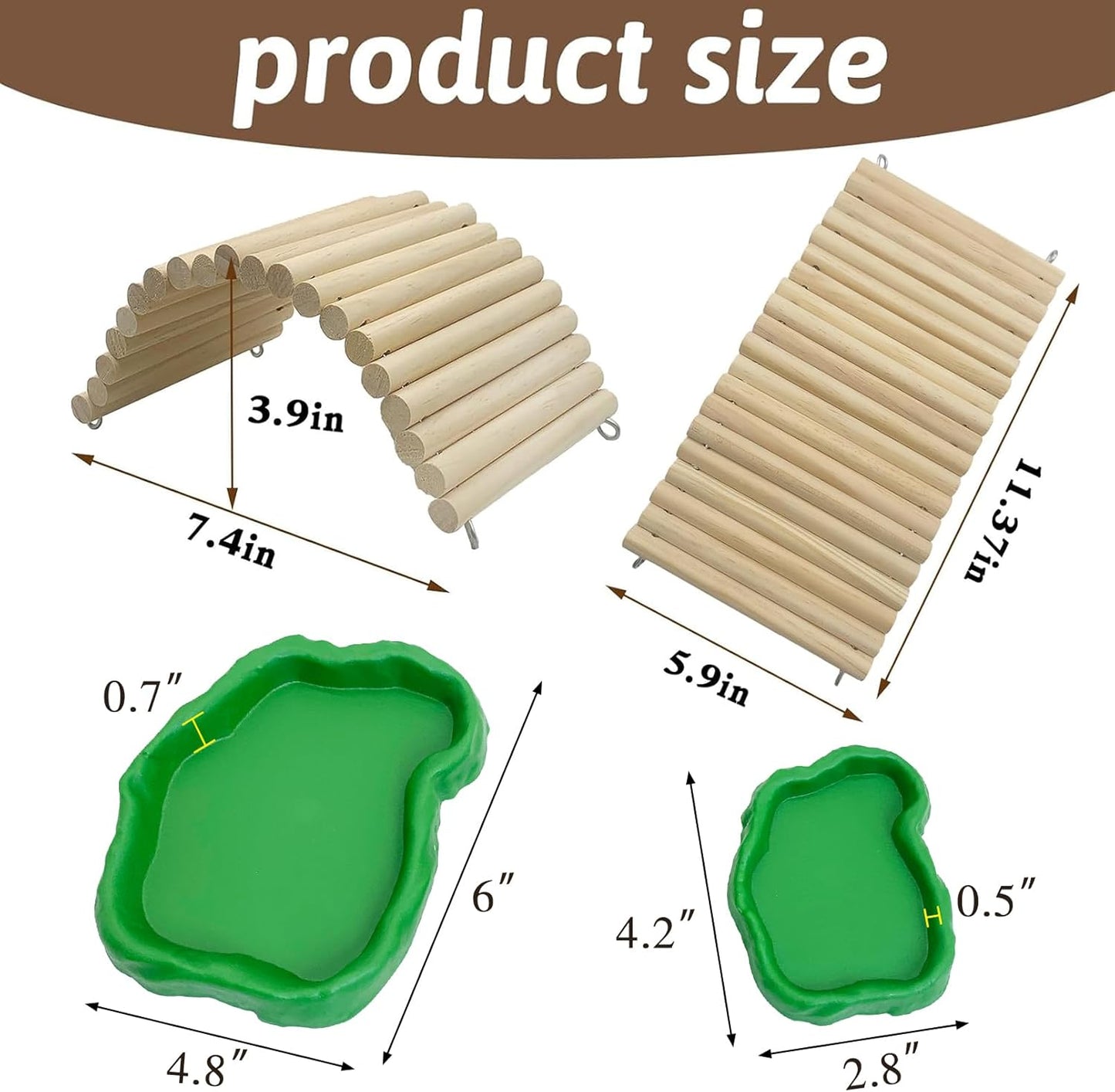 Hamiledyi 11.37 x 5.9 inch Reptile Hideout, Bearded Dragon Bendy Bridge, Climbing Ladder Wooden Hermit Climb Toys, Hide Cave Habitat Decor for Lizards Gecko Spiders Snakes Tortoise