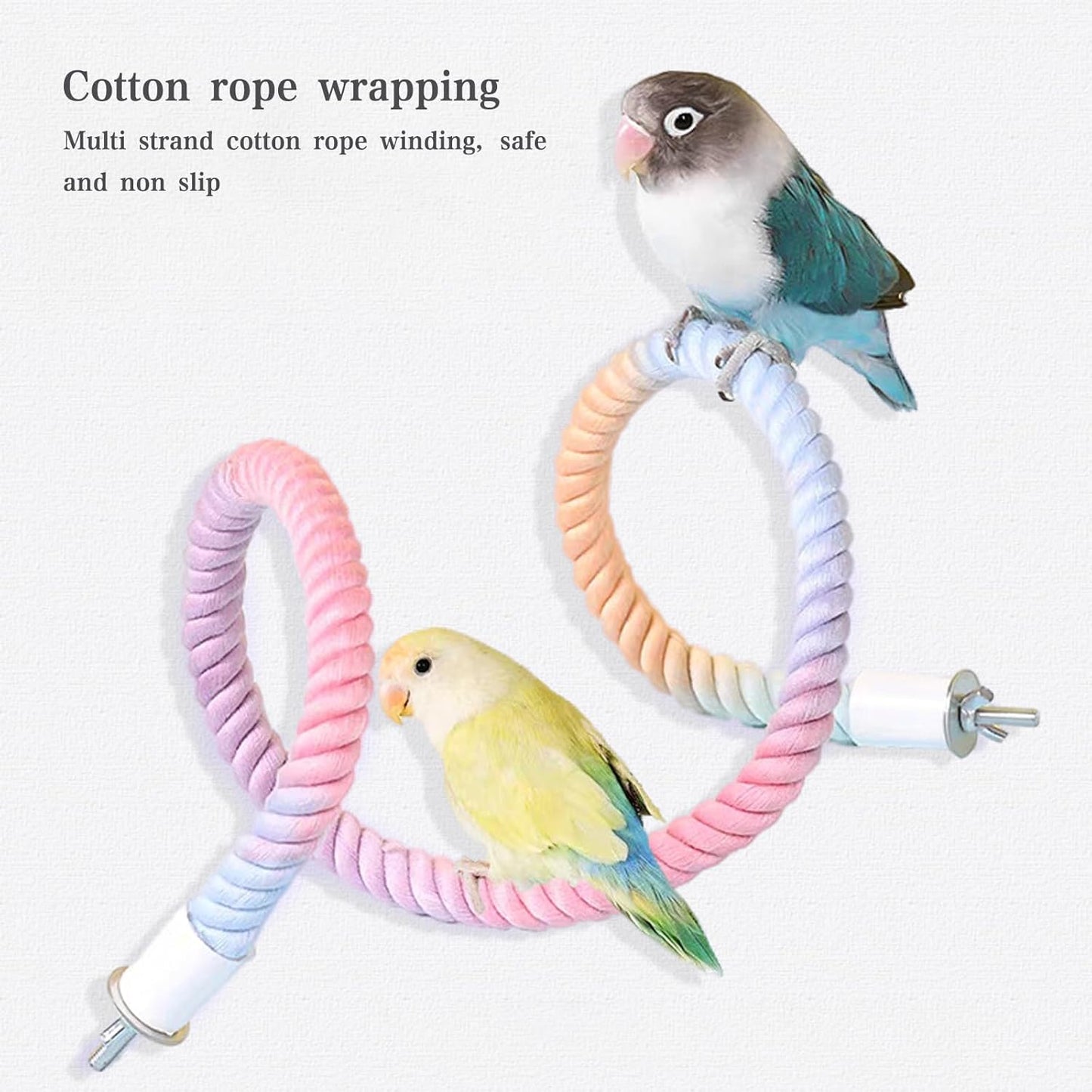 2pcs Gradient Colorful Bird Rope Perch Stand,Bird Cage Climbing Rope Toys Accessories,Bendable Climbing,Parakeet Lovebirds Cockatiels Budgies Play (15.7'',39.3''D)
