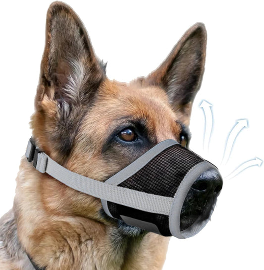 Dog Muzzle, Soft Air Mesh Muzzle for Small Medium Large Dogs Anti Biting Barking Chewing, Breathable Drinkable Adjustable Loop Pets Muzzle for German Shepherd Husky Labrador Retriever (Grey,S)
