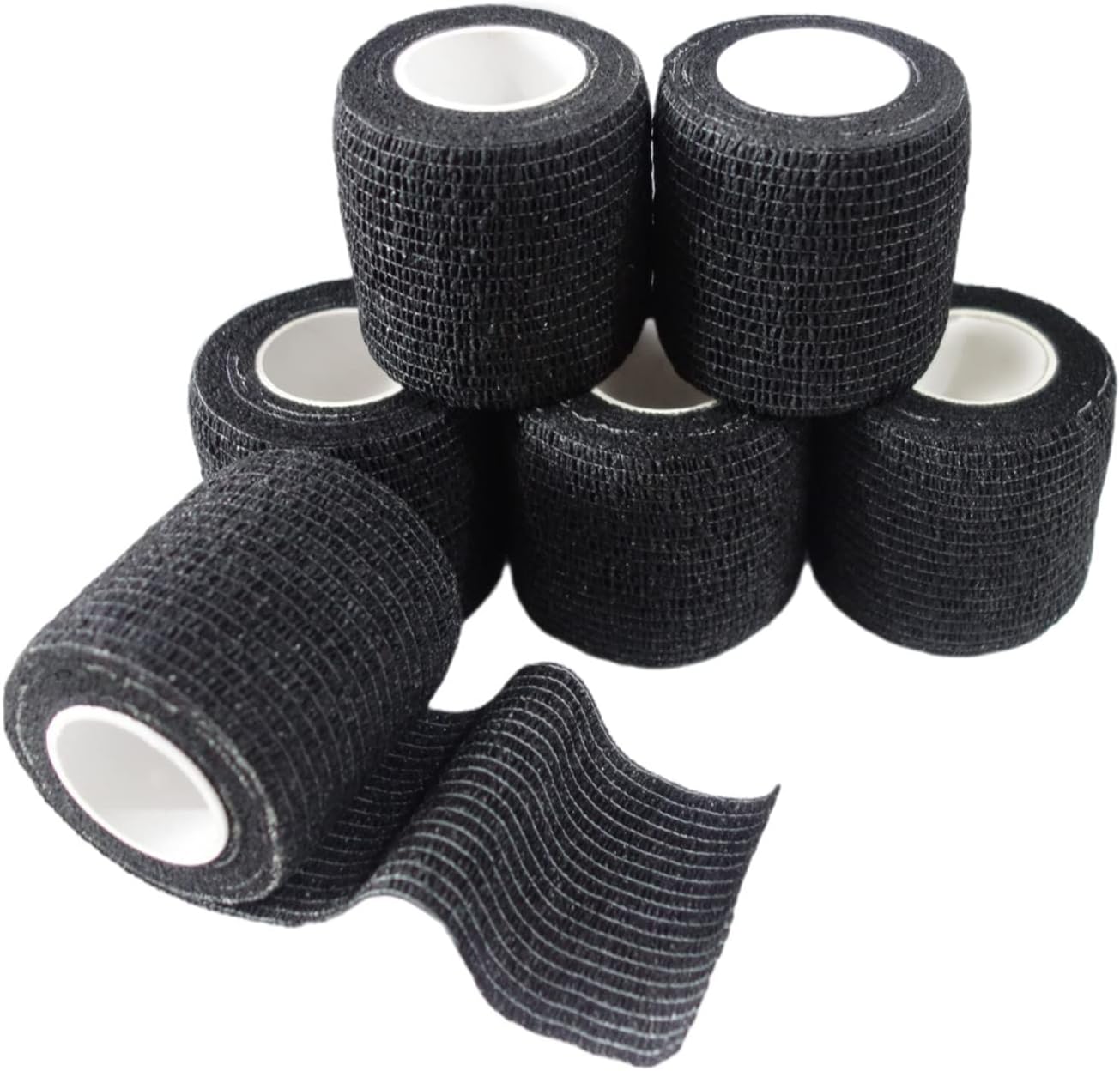 6 Pack 2" x 5 Yards Self Adhesive Bandage Wrap Breathable Cohesive Vet Wrap for Pets, Elastic Self-Adherent Tape for Sports, Wrist, Ankle (Black)