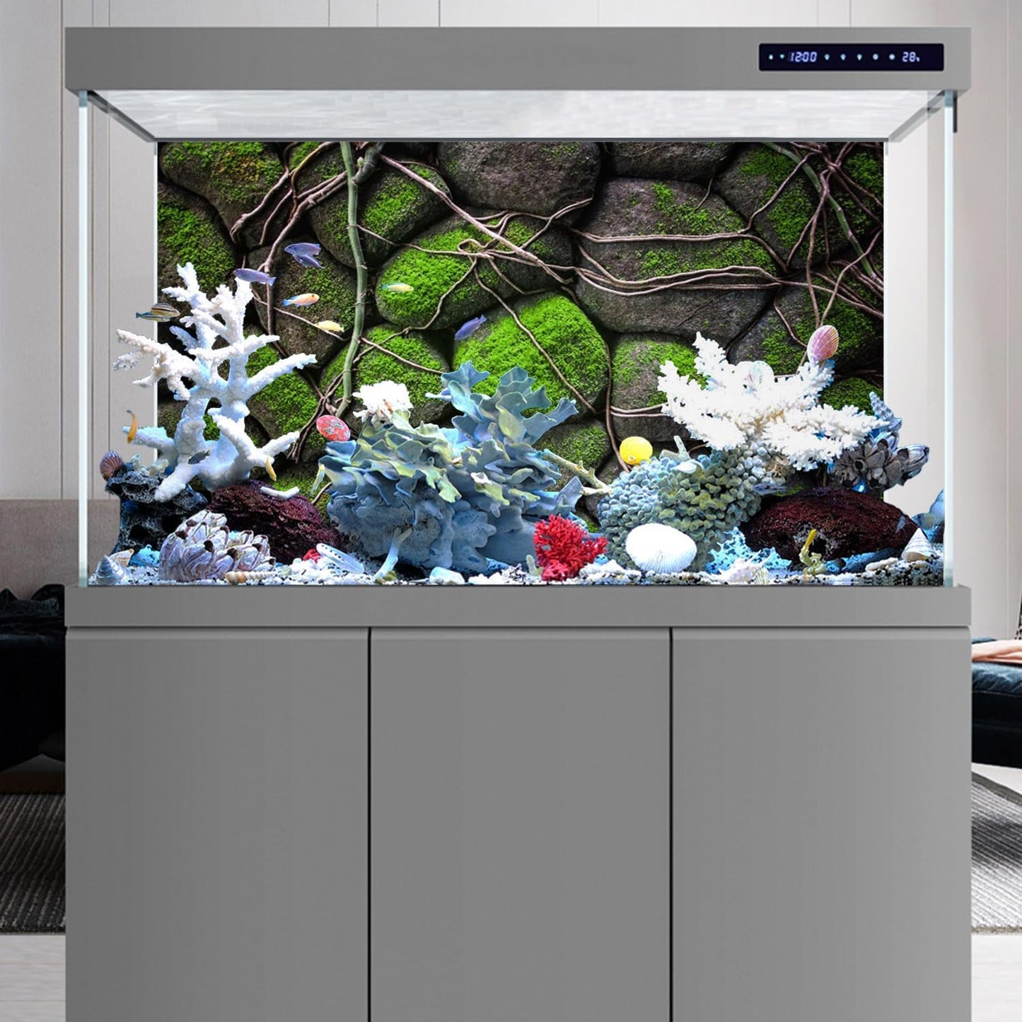 AWERT 48x18 inches Stone Aquarium Background Rock Fish Tank Background Rocky Terrarium Background Vinyl