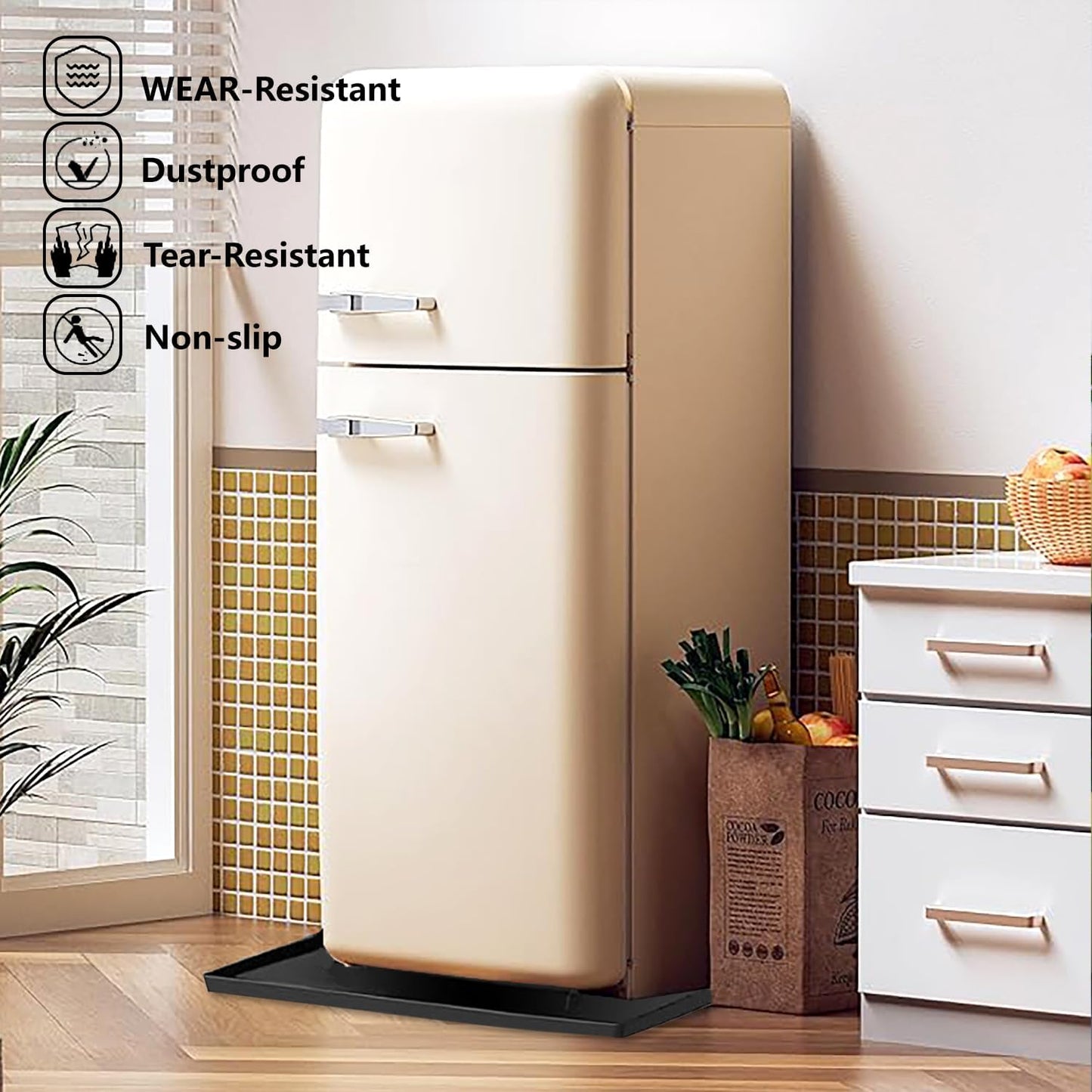 Waterproof Silicone Mat with Raised Edges 24x16 Inch, Water Cooler Mat & Countertop Protector for Hardwood Floors, Non-Slip Kitchen Appliance Pad for Pets Cats Dogs Feeding Bowls, Easy to Clean（Black）