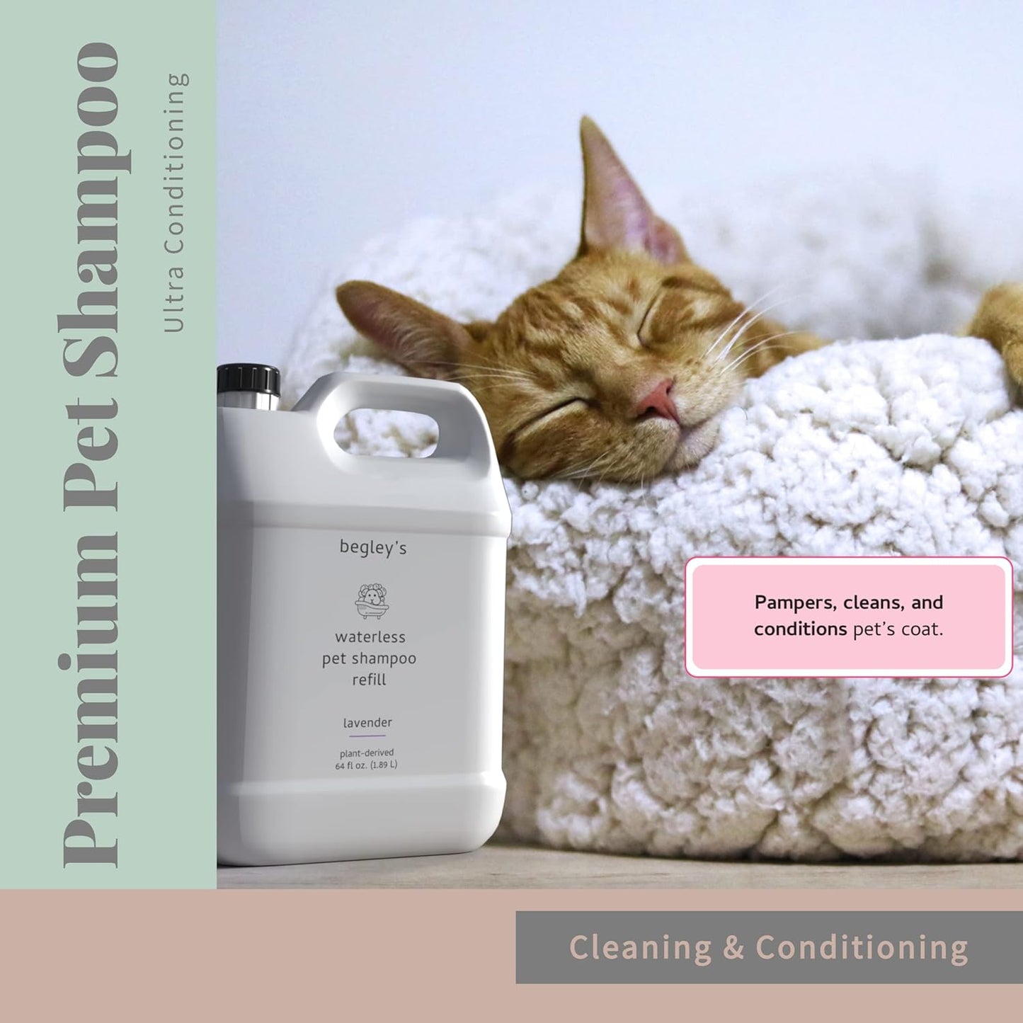 Begley's No Rinse Waterless Pet Shampoo, Bathless Cleaning, Deodorizing, and Odor Removal for a Shiny, Fresh Smelling Coat - Effective for Dogs, Puppies, and Cats - Refill, Fresh Lavender