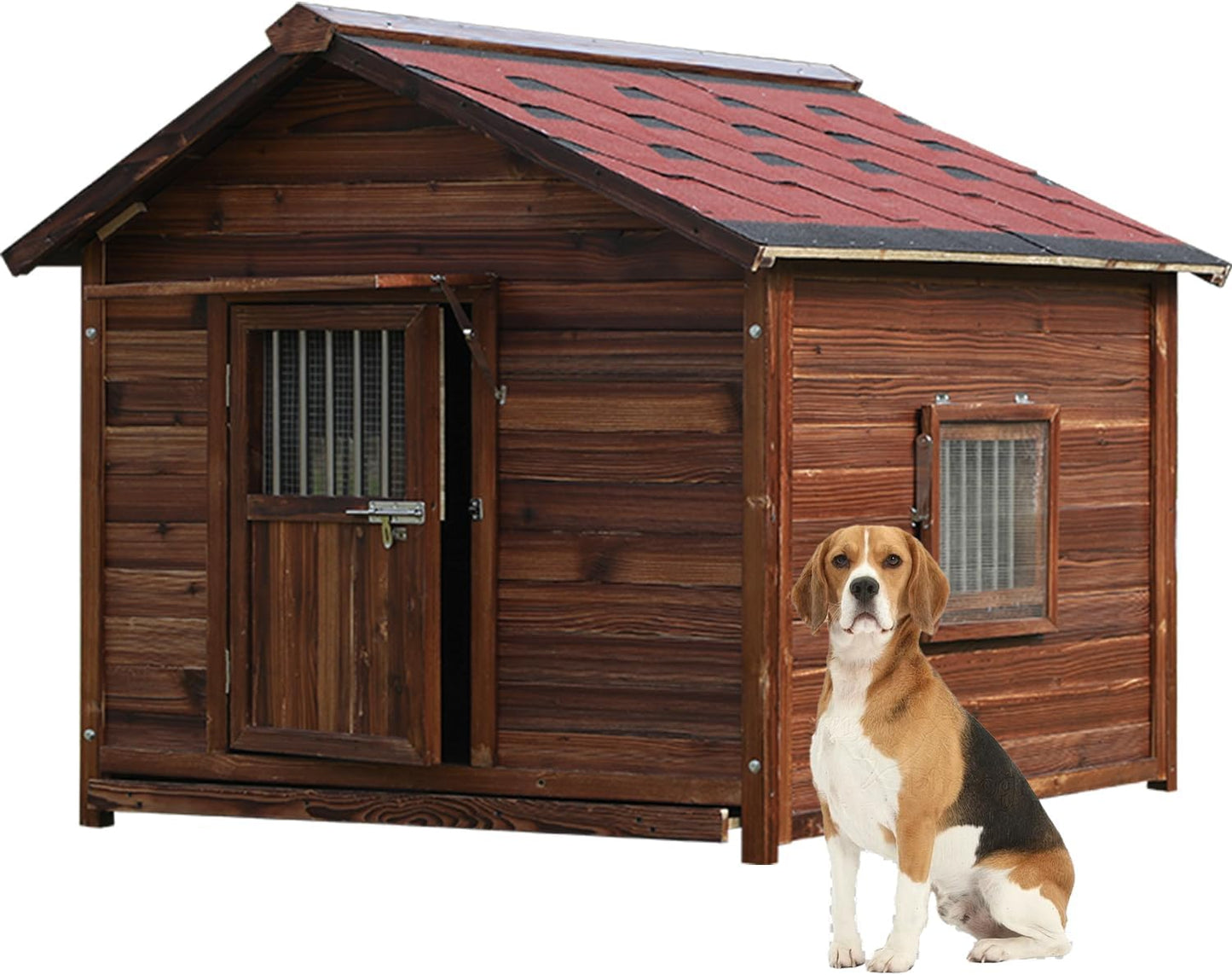 Luxury Dog House Outdoor&Indoor Weatherproof, Wooden Dog House for for Garden Backyard, Natural Pine Wood Pet House Outside, Waterproof Dog Kennel, XL