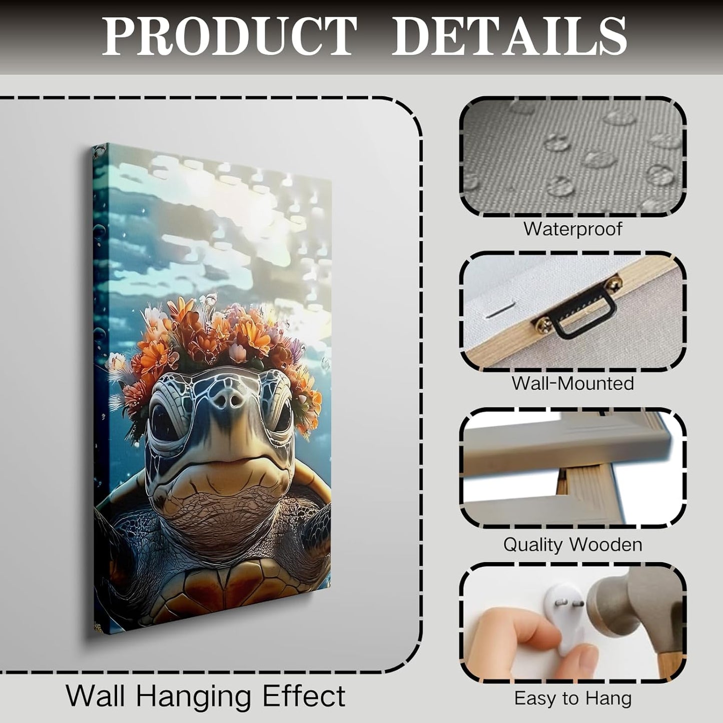 Wivsev Sea Turtle Canvas Wall Art,Under Sea Wall Art,Sea Life Pictures Wall Decor,Ocean Animal Painting for Bathroom,Living Room,Bedroom (24" x 36" x 3 pcs)