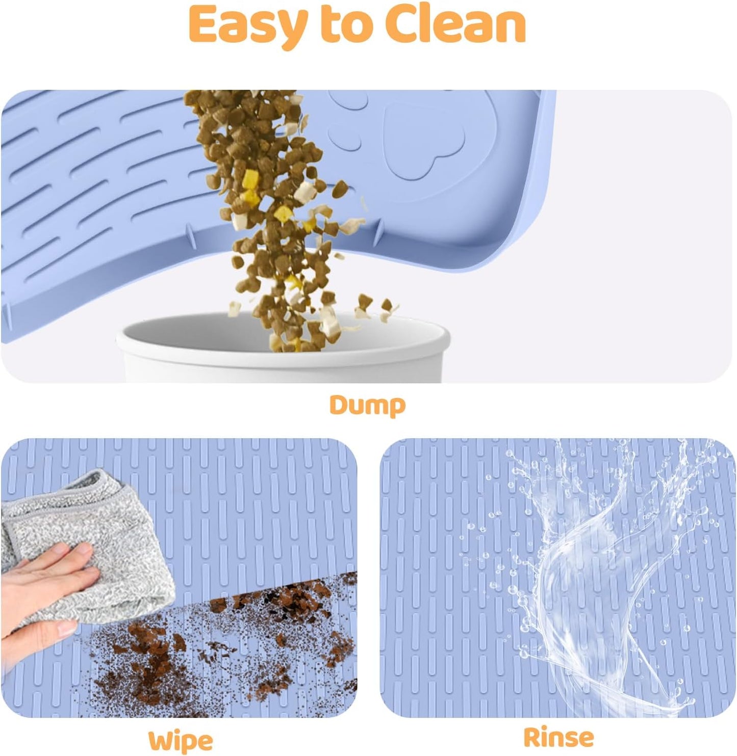 Cat Food Mat, 40" x 28" Extra Large Silicone Pet Feeding Mat with Raised Edge Pet Placemat for Food and Water Bowl Non-Slip, Easy to Clean, Floor Protection (Blue)