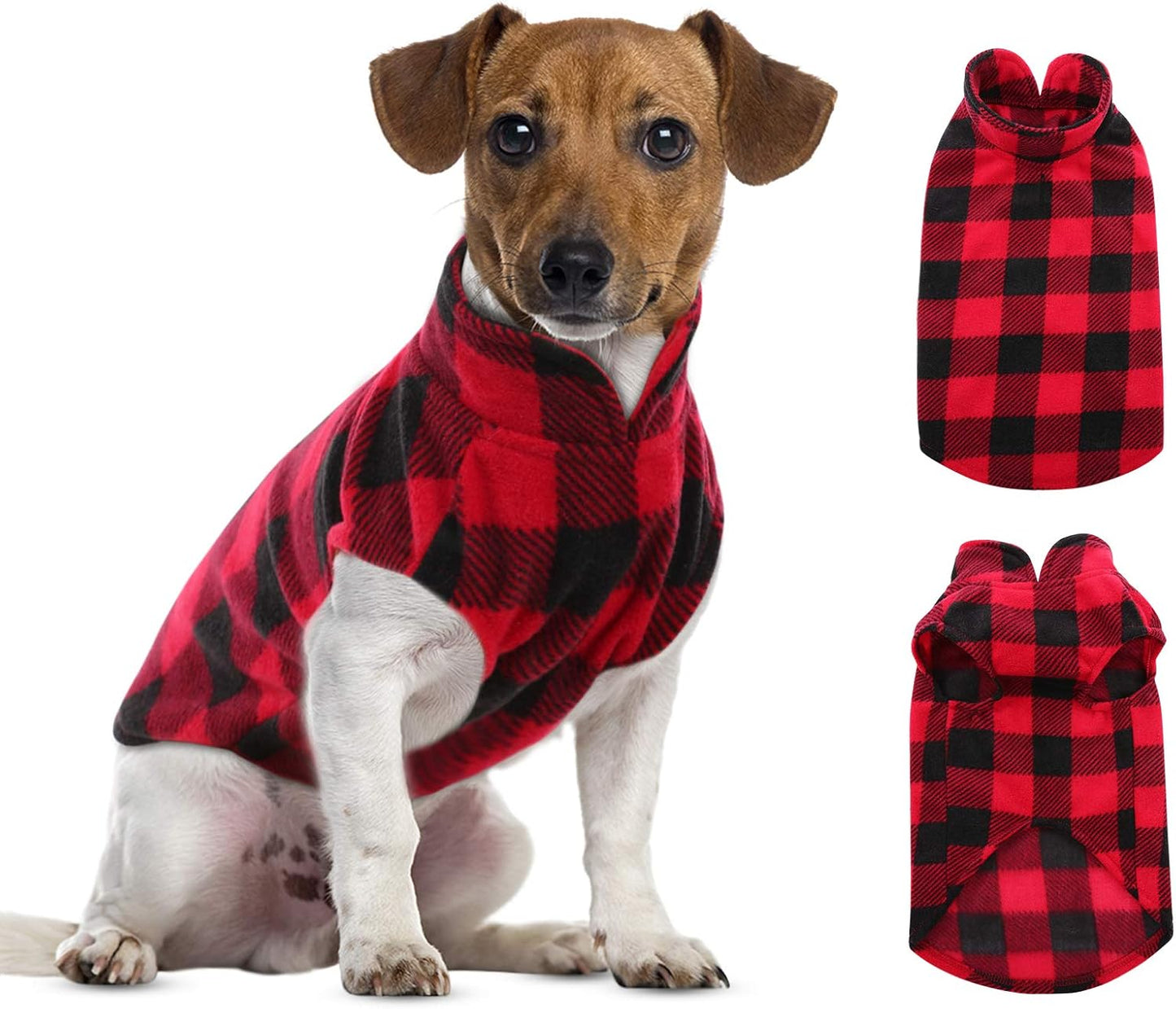 ASENKU Dog Sweater, Plaid Dogs Fleece Vest, Soft Comfortable Pet Pajamas, Warm Winter Puppy Shirt, Cold Weather Coat Jacket Pet Clothes for Small & Medium Dog Breeds, Red, L