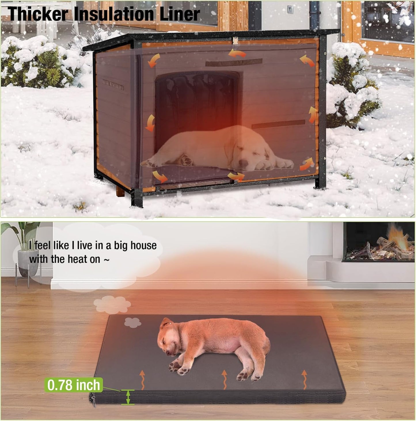 GUTINNEEN Dog House Insulated Outdoor Dog Kennel with Liner for Winter Large