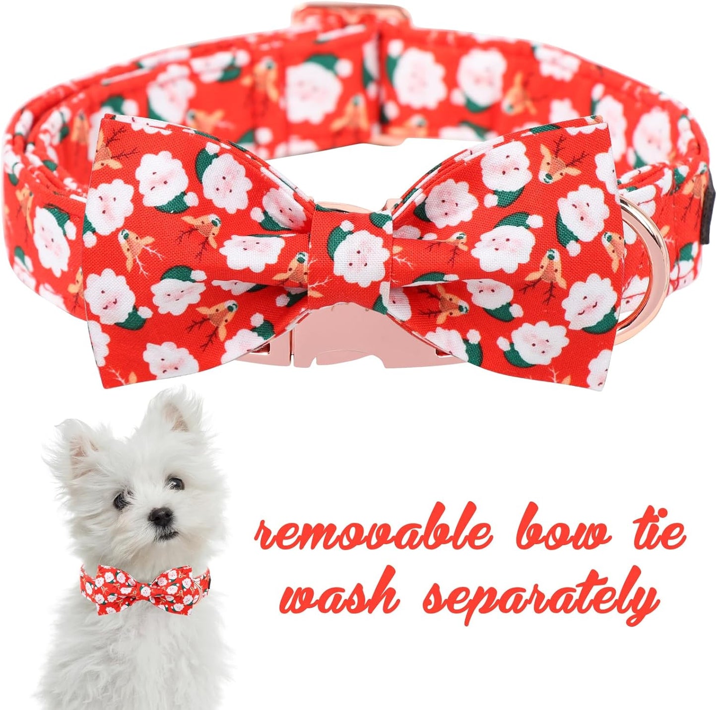 Unique Style Paws Christmas Day Dog Collar with Bow Christmas Tree Cotton Puppy Collars for Small Medium Large Dogs