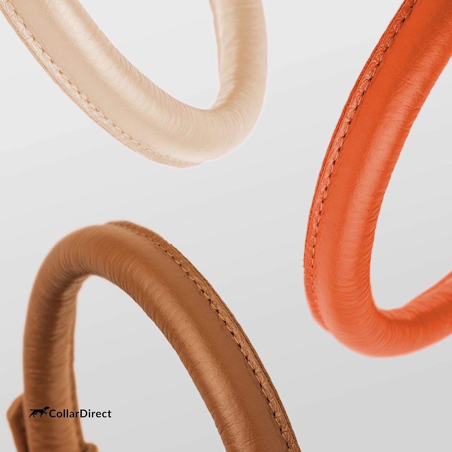 CollarDirect Rolled Leather Dog Collar, Soft Padded Round Puppy Collar, Handmade Genuine Leather Collar Dog Small Large Cat Collars 13 Colors (18-22 Inch, Orange Textured)