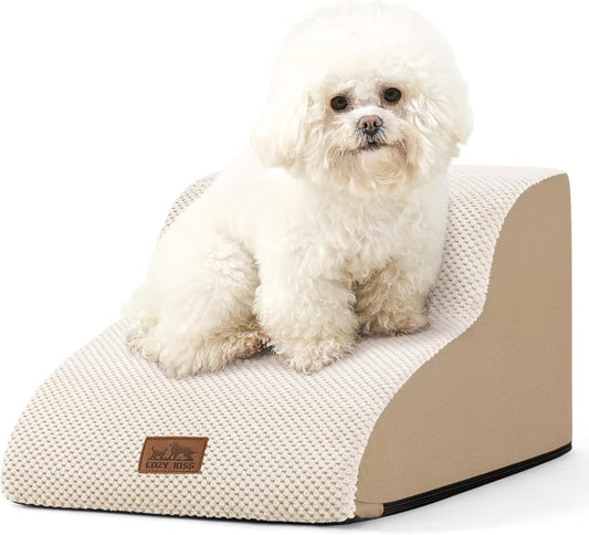 Dog Stairs for Small Dogs 11.8" H, Pet Step with Leakproof Cover, High Density Foam Cat Ramp for Chair or Sofa, Lightweight, Durable, Comfort, 15.7x19.7x11.8 inch, 2 Tiers, Beige