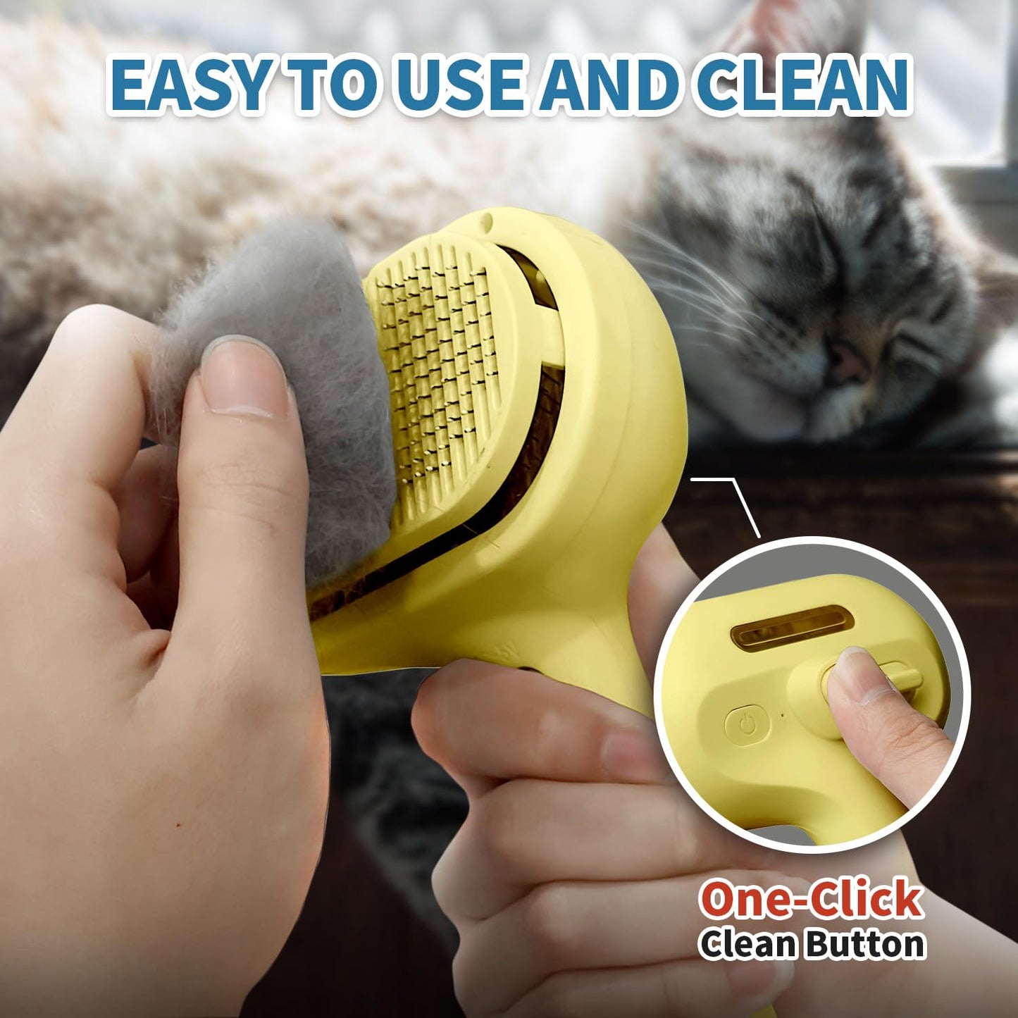3 In 1 Self-Cleaning Steamy Brush for Pet Grooming - Anti-Static Flying Hair Spray, Removes Loose Hair and Reduces Shedding for Long and Short Fur, Yellow