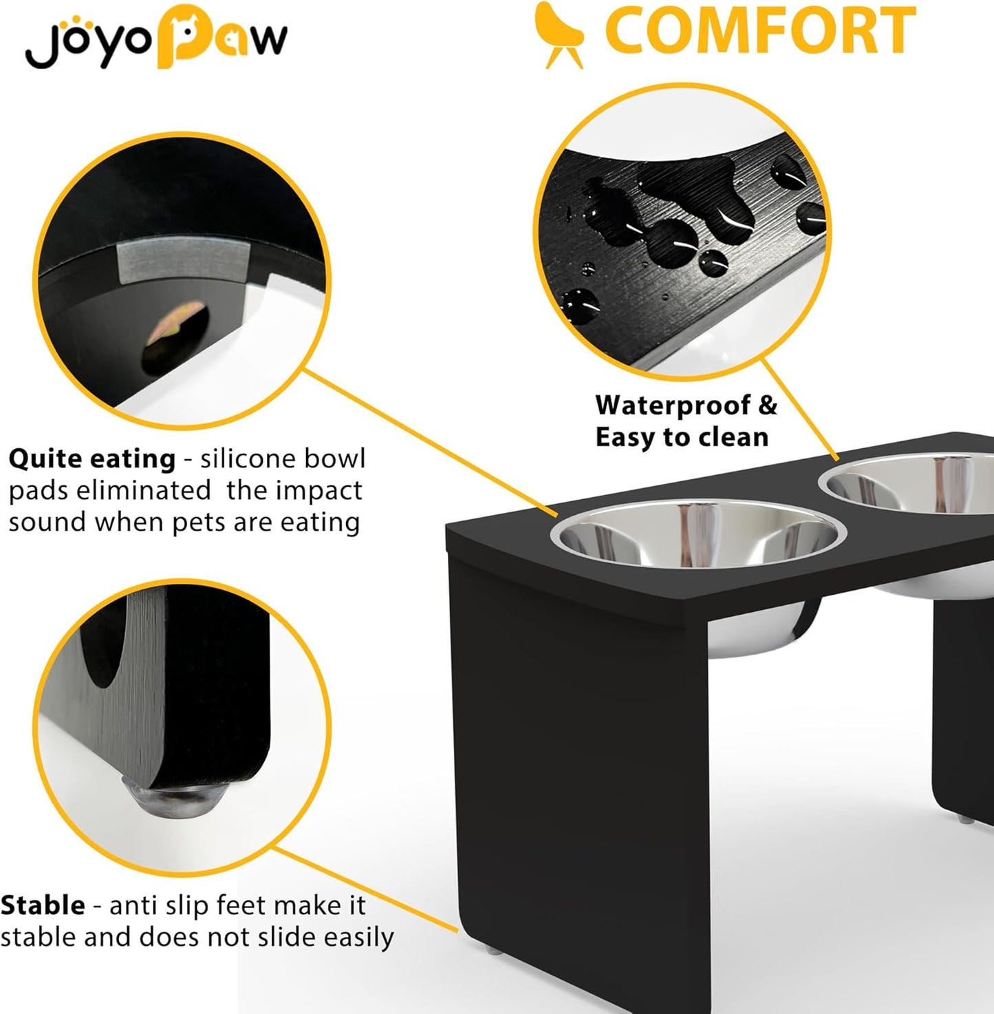 Elevated Dog Bowls, Bamboo Raised Dog Bowl for Large Dogs, with 2 Stainless Steel Bowls (13'' Tall-68oz Bowl, Black)