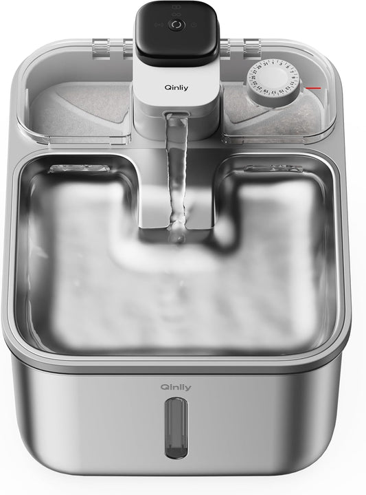 Stainless Steel Cat Water Fountain Wireless for Cats Indoor, Automatic Metal Dog Water Dispenser,Cordless Battery Operated Pet Drinking Fountain,Rechargeable Waterer with Motion Sensor 123oz, Gray