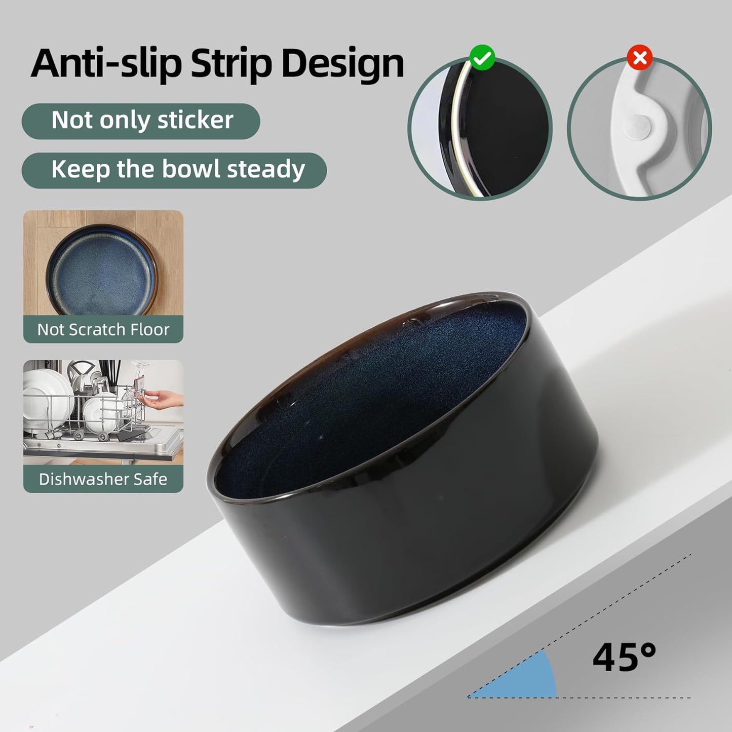 Ceramic 6.1inch Raised Dog Bowl with Stand for Small and Medium Breed Dog Dish Pet Food and Water Bowl (Double Bowl with Stand - Starry Sky, 28oz)