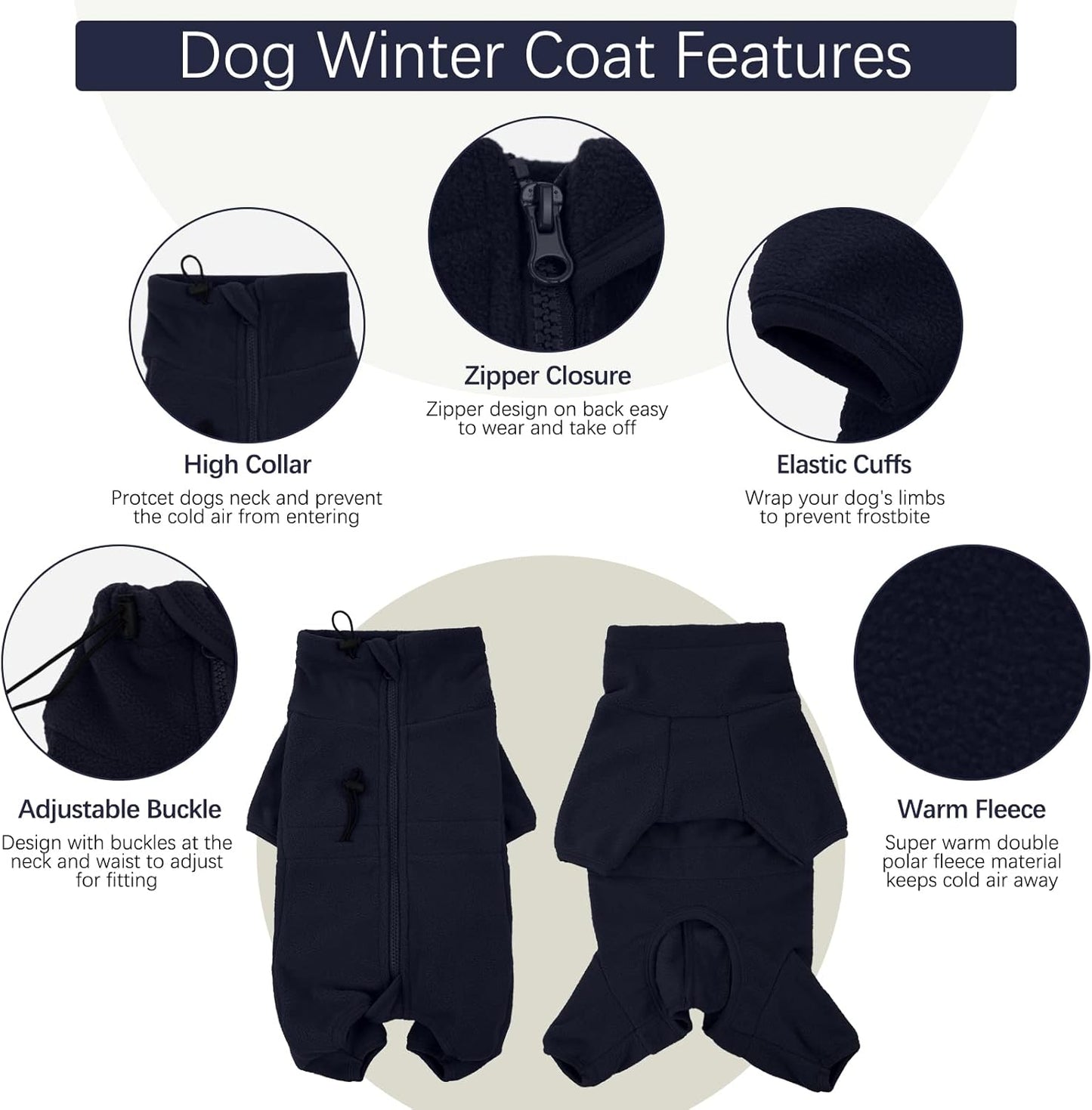 ROZKITCH Dog Winter Coat Soft Fleece Pullover Pajamas, Pet Windproof Warm Cold Weather Jacket Vest Cozy Jumpsuit Apparel Outfit Clothes for Small Medium Large Dog Walking Hiking Sleep Blue XXL