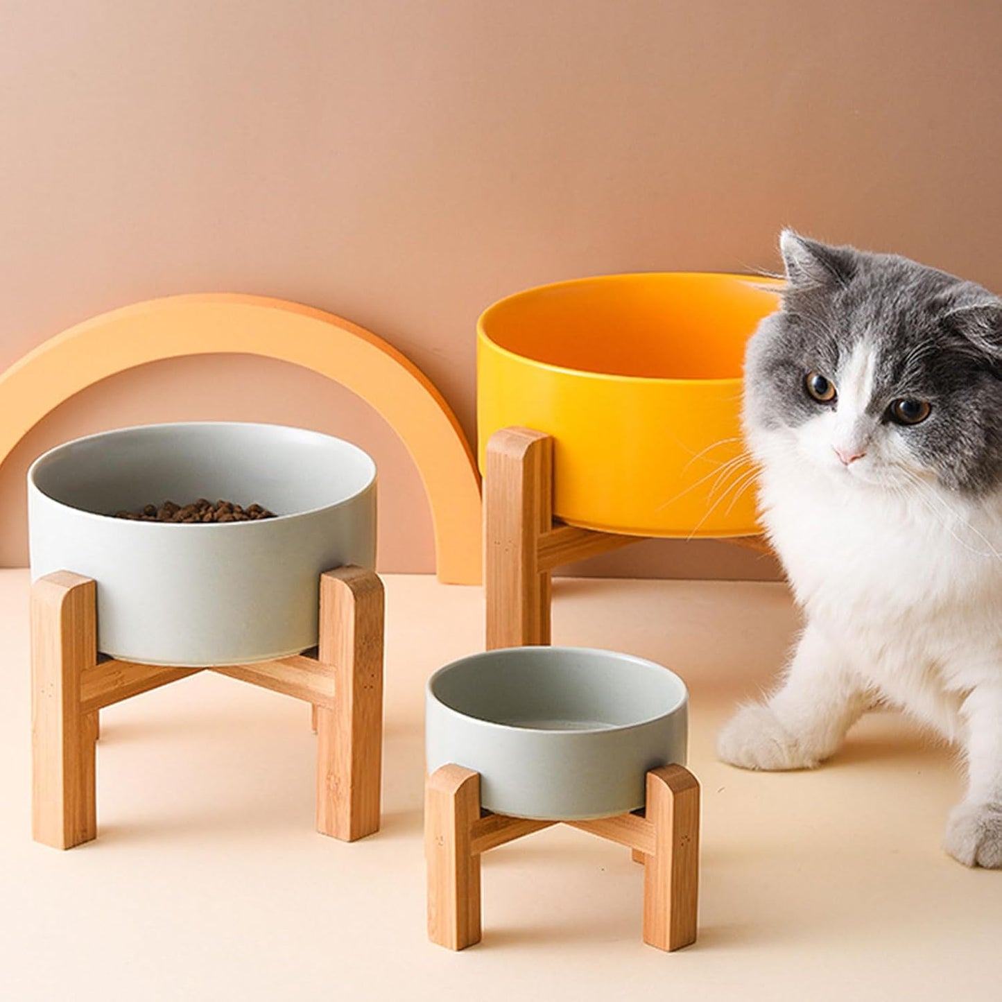 Petygooing 28 OZ Grey Elevated/Raised Ceramic Dog Bowl for Small and Medium Breeds, Dog Food Water Dish with Stand,Pet Feeding Bowl with Anti Slip Rubber for Cats Small and Medium Dogs (3.6 Cups)