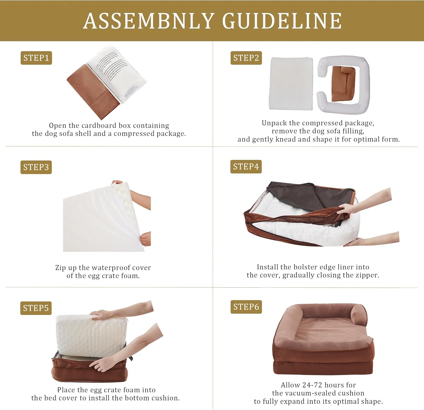 Bedfolks Orthopedic Dog Bed, Waterproof Dog Sofa Bed for Extra Large Dogs, Egg Foam Pet Couch Bed with Removable Washable Cover and Nonslip Bottom, Brown