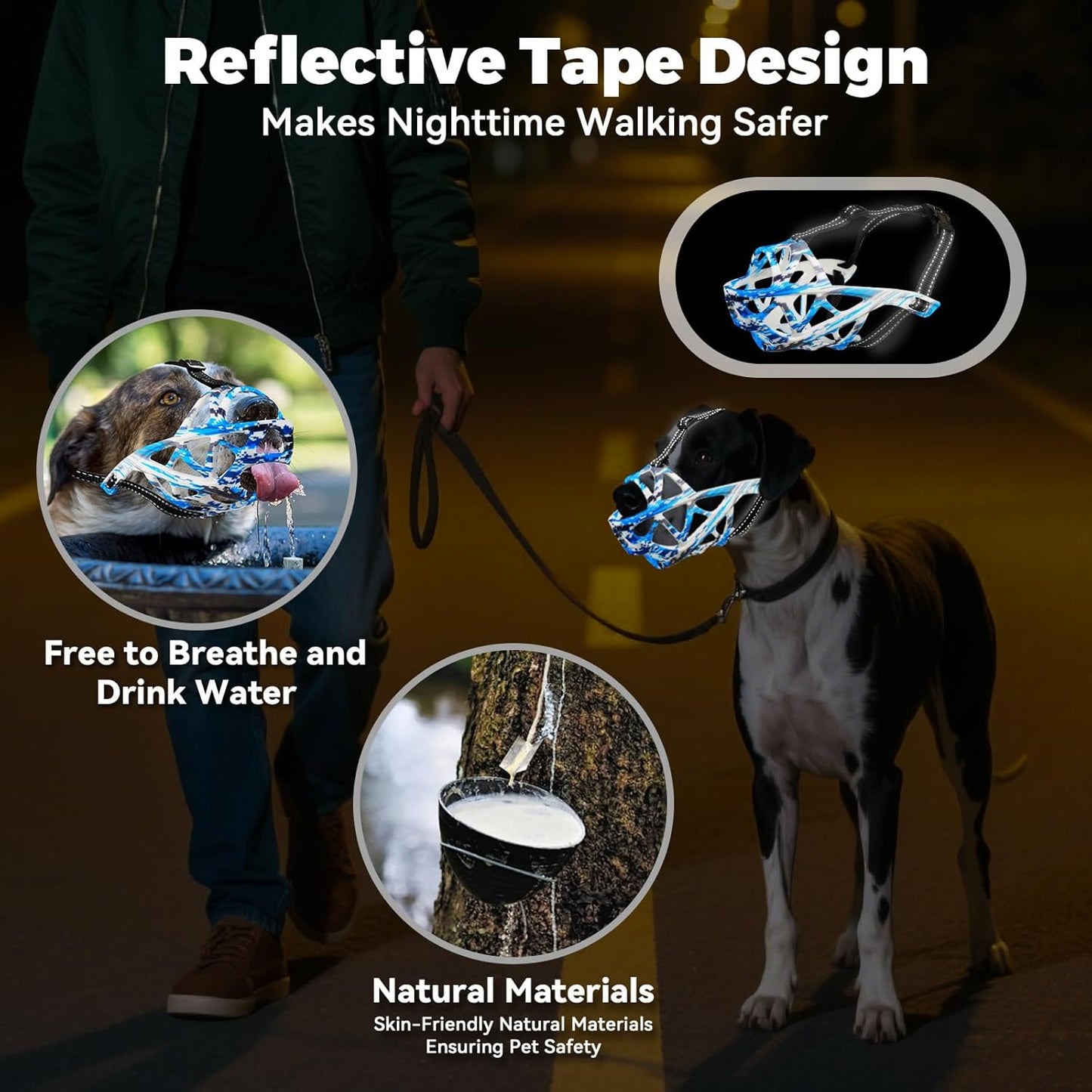 Dog Muzzle for Large Dogs, Medium and X-Large Aggressive Dog, Breathable Basket Muzzles, Suitable for Grooming Trimming Training, Allows Panting Drinking (Camouflage Blue, M)