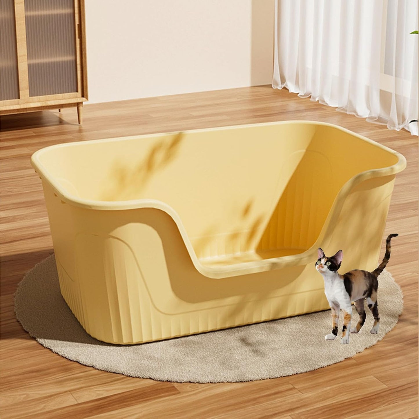 Vealind Extra Large Litter Boxes for Big Cats 31''×21''×16'', XXL Litter Boxes for Big Cats or Multiple Cats, Jumbo High Sided Litter Pan, Leak-Proof & Anti-Splashing, Easy Clean & Durable (Yellow)