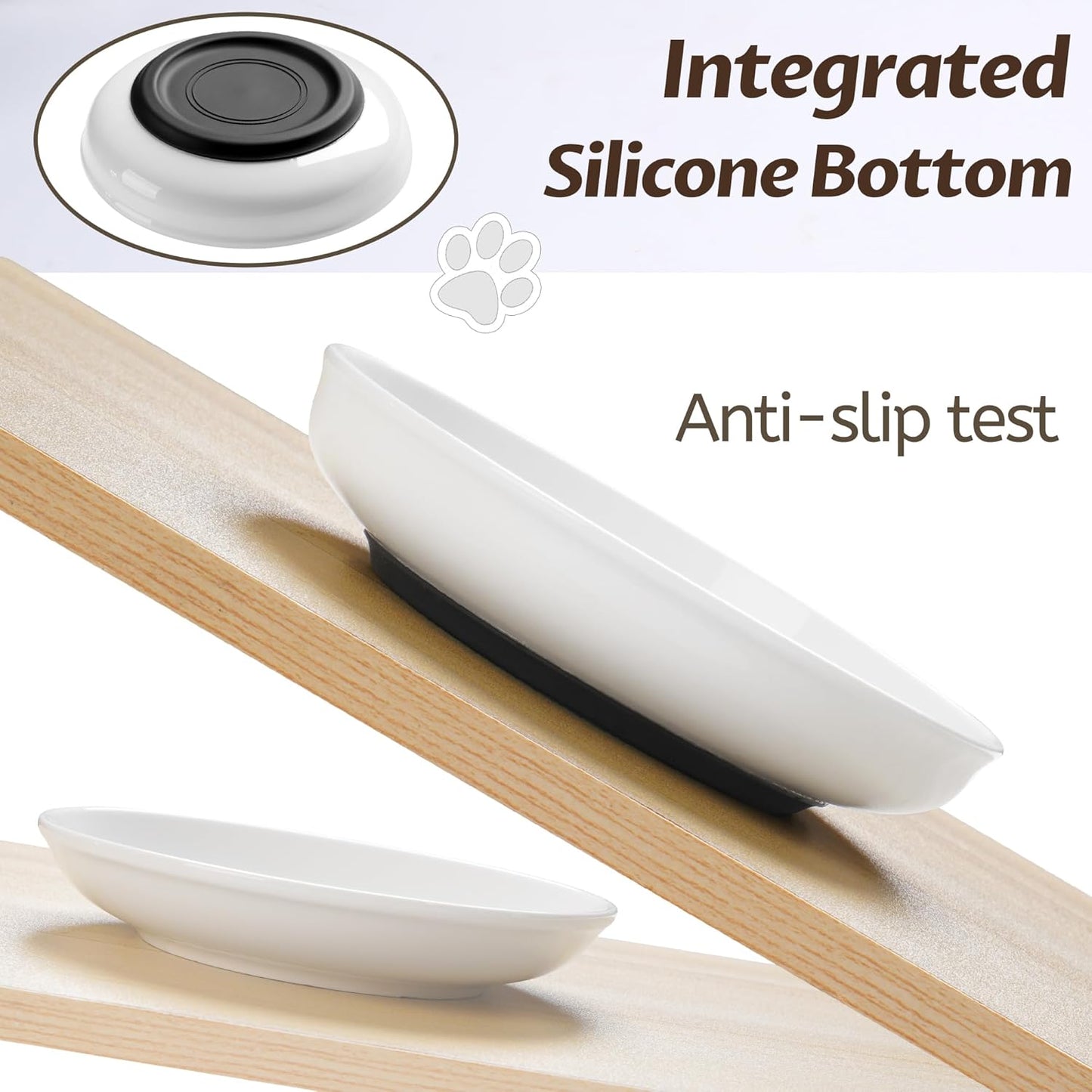 No Spill Cat Bowls,Cat Food Bowl,Anti Whisker Fatigue Healthy Ceramic Cats Dishes Set for Indoor Cats,Shallow Wide Kitten Plates for Food and Water,Non-Slip Silicone Bottom,6 Pack