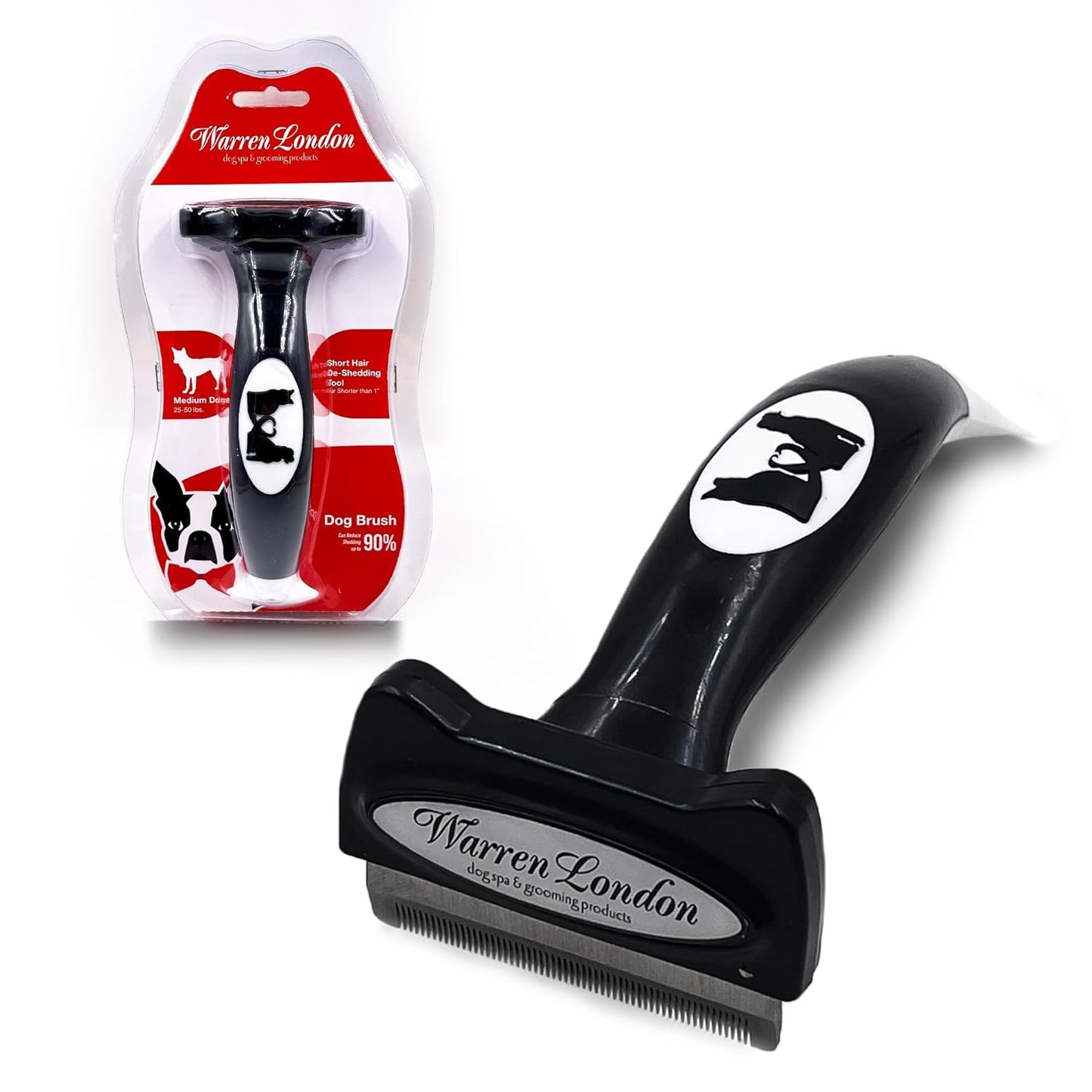 Warren London Deshedding Brush for Medium Dogs, Short Hair | 2.5″ Stainless Edge | Reduces Shedding Fast | Vet-Trusted Undercoat Tool With Comfort Grip