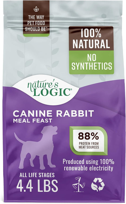 Nature's Logic Dry Dog Food - 100% Natural - No Synthetics - For All Ages, Sizes, Breeds - Free From Common Allergens, High Protein - Rabbit Meal Feast, 4.4lbs