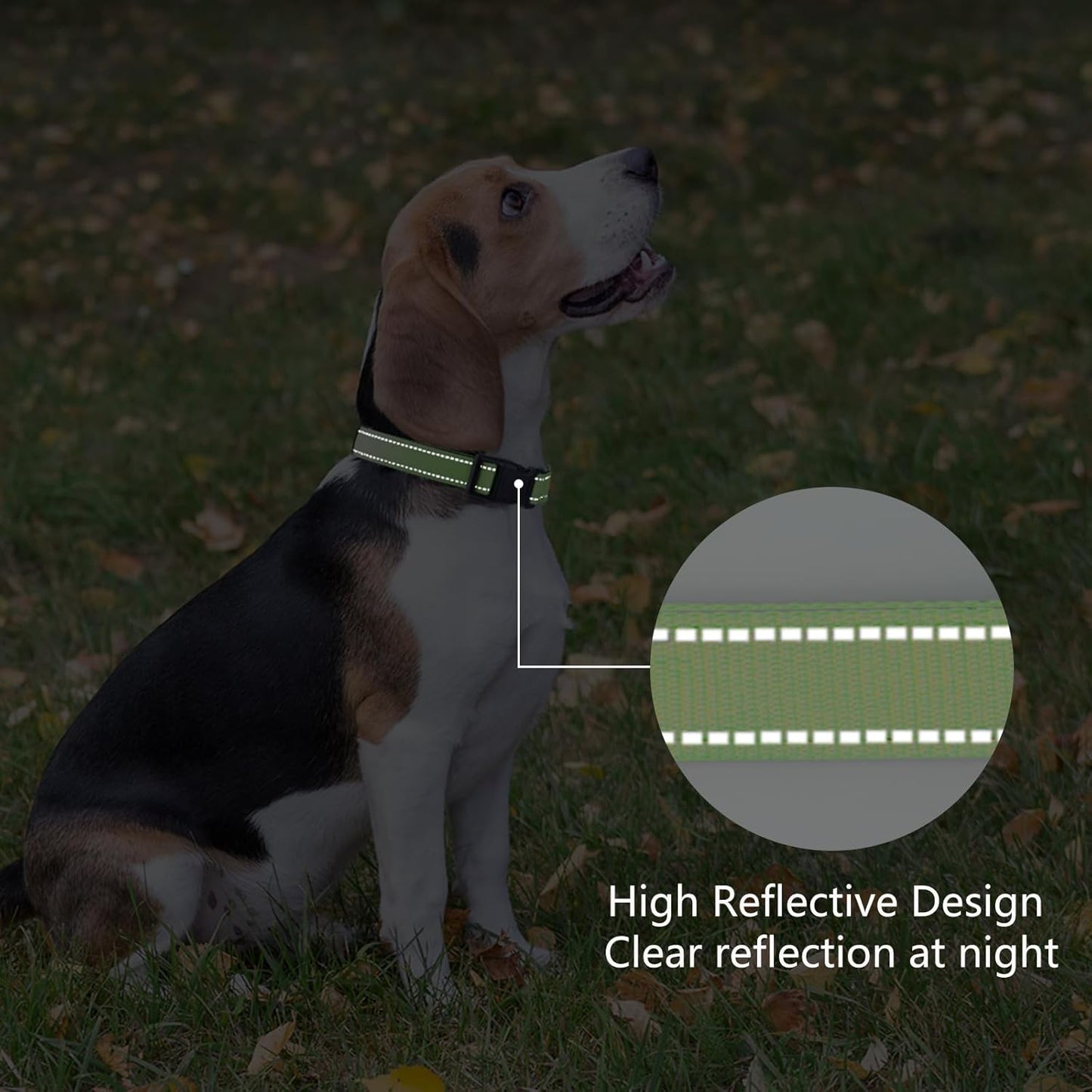 Reflective Dog Collar Padded with Soft Neoprene Breathable Quick Release Basic Dog Collars for Large Dogs Green Boy Girl