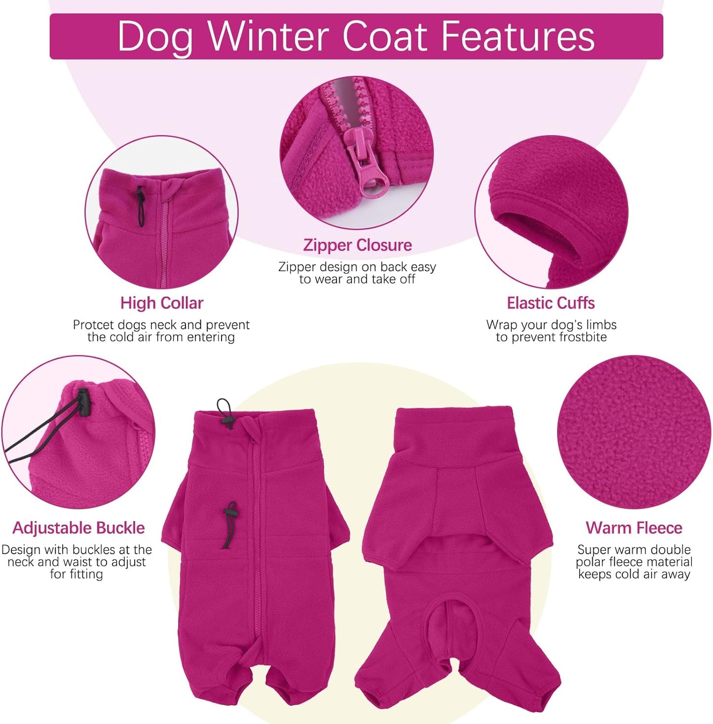 ROZKITCH Dog Jackets for Small Dogs, Pet Windproof Warm Cold Weather Jacket Vest Cozy Jumpsuit Apparel Outfit Clothes for Small Medium Large Dog Walking Hiking Sleep Pink S
