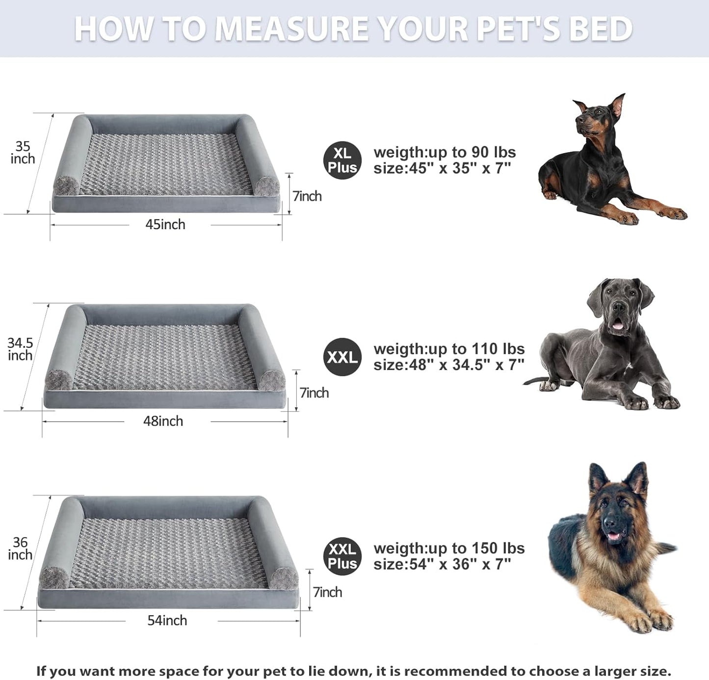 BFPETHOME Dog Beds for Large Dogs, Orthopedic Dog Bed for Medium Large Dogs,Big Waterproof Couch Pet Bed with Removable Washable Cover
