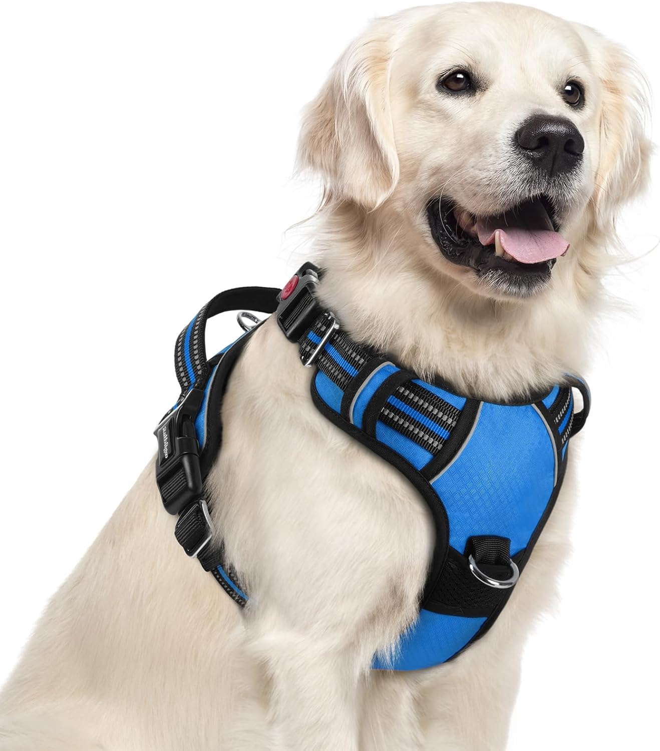 rabbitgoo Dog Harness for Large Dogs, No Pull Pet Vest with 3 Buckles, Adjustable Soft Padded Pet Harness with Easy Control Handle and Reflective Strips, Blue, XL
