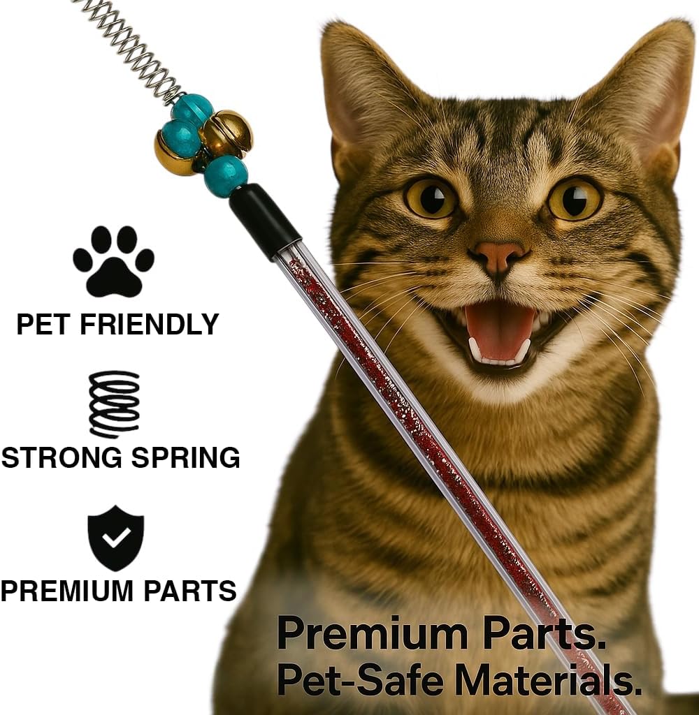 Cat Wand Toy Feather Sticks - 5 Piece Interactive Wands Toy Set with Feathers, Durable Spring Design - Perfect for Engaging Playtime Fun for Kittens and Cats - Cat Toys for Indoor Cats