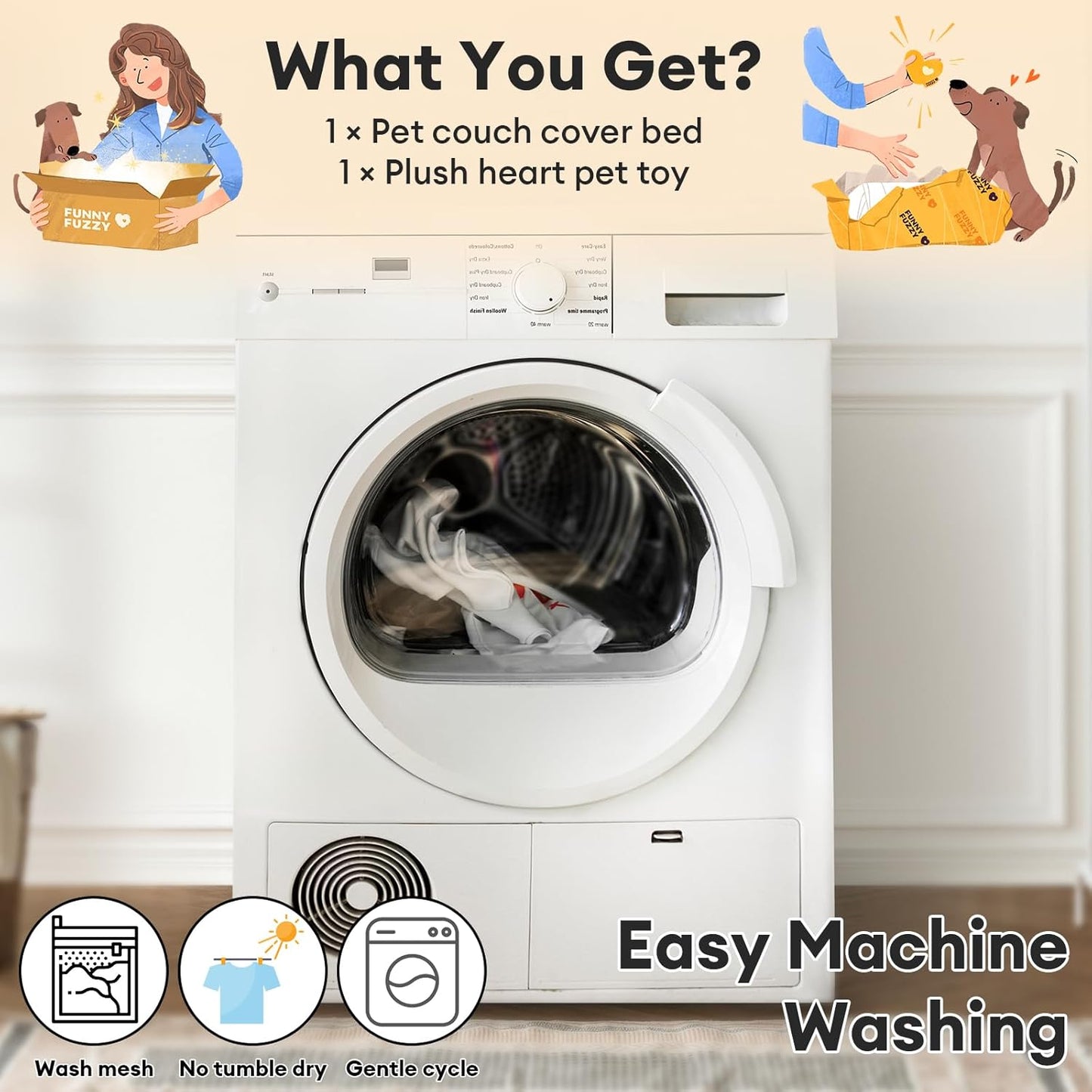 FUNNY FUZZY Pet Fluffy Fuzzy Couch Cover, Calming Washable Dog Bed Sofa Protector Pets Mat for Small Medium Dogs and Cats (Tie-dye Grey,33.45 × 28.35 × 5.51 in)