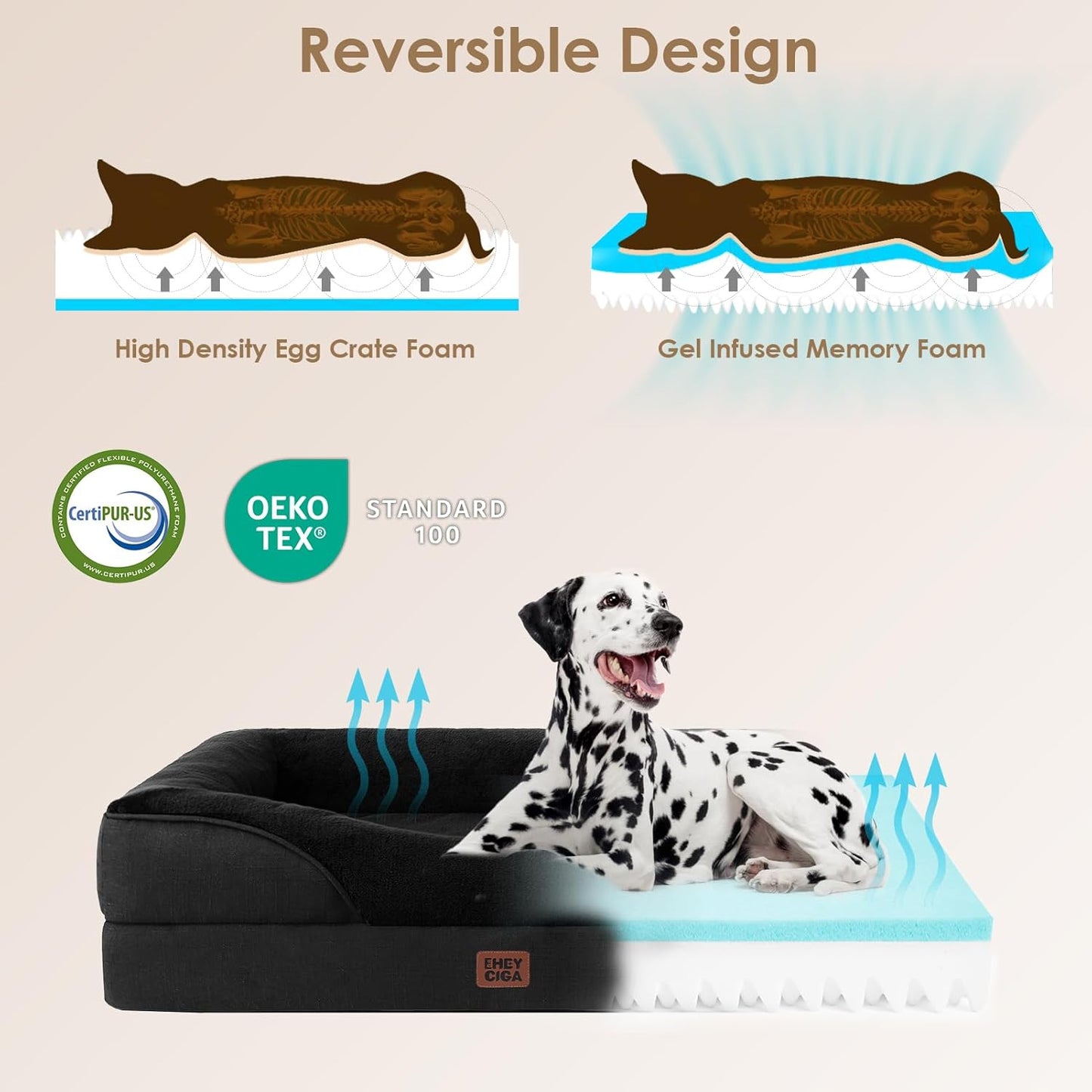 EHEYCIGA Memory Foam Dog Bed for Medium Size, Orthopedic Dog Sofa with Sides and Waterproof Liner, Washable Bolster Pet Couch with Removable Cover, 30x20x6.5 Inch, Black