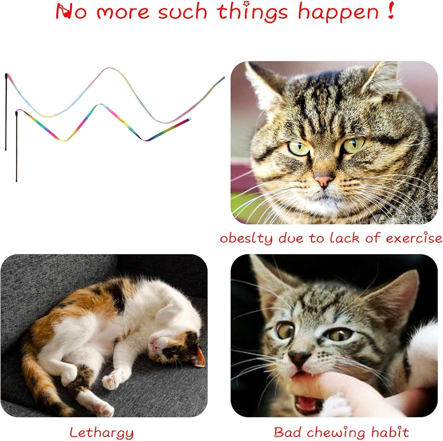 Cat Wand Toys Interactive Kitten Toys for Indoor Cats Colorful Teaser Wand String for Exercise Kitten Stick Kitty Rope Toy Rainbow Ribbon Cat Charmer -2Pcs