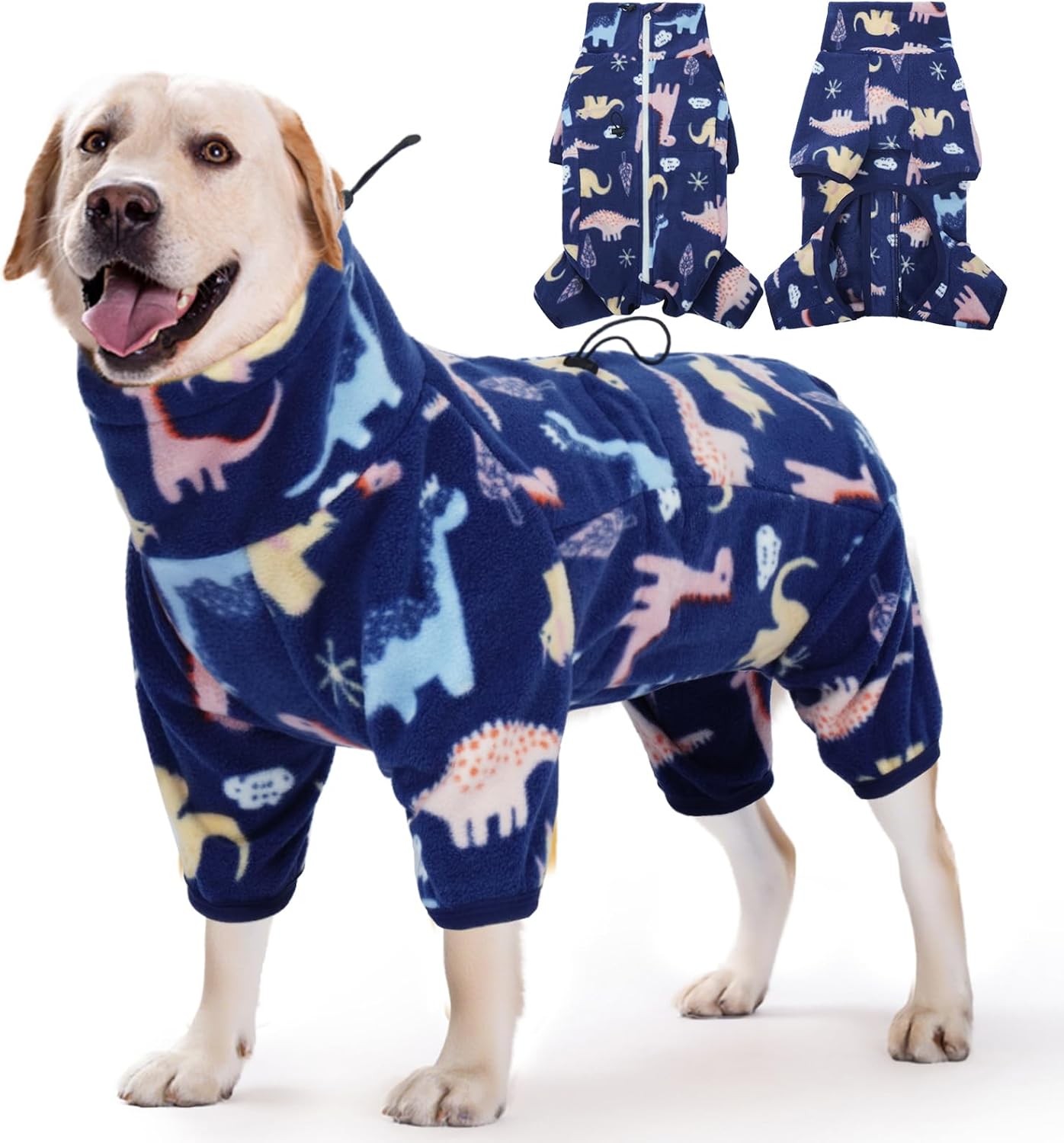 ROZKITCH Dog Fleece Jacket Soft Fleece Pullover Pajamas, Pet Windproof Warm Cold Weather Jacket Vest with Reflective Zipper, Jumpsuit Apparel Outfit Clothes for Extra Large Dog Dinosaur 4XL