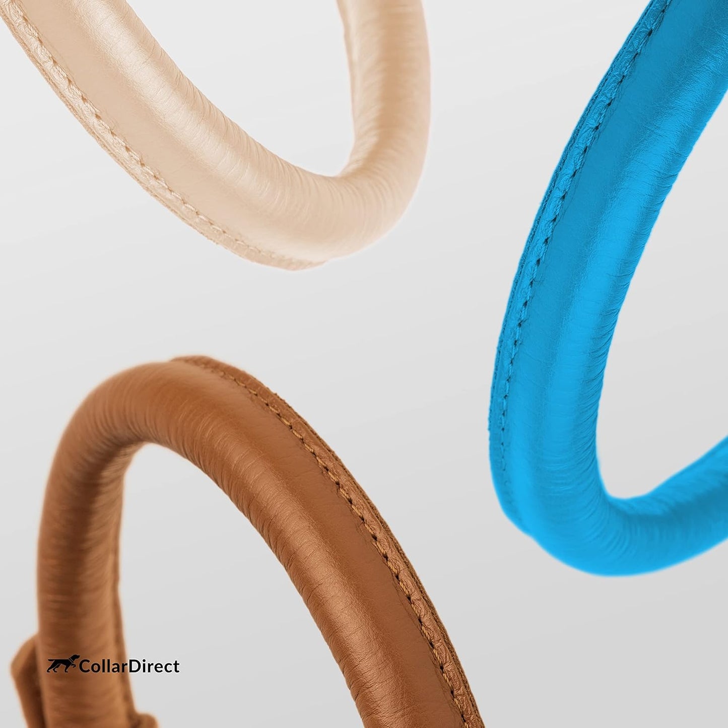 CollarDirect Rolled Leather Dog Collar, Soft Padded Round Puppy Collar, Handmade Genuine Leather Collar Dog Small Large Cat Collars 13 Colors (15-19 Inch, Light Blue Textured)