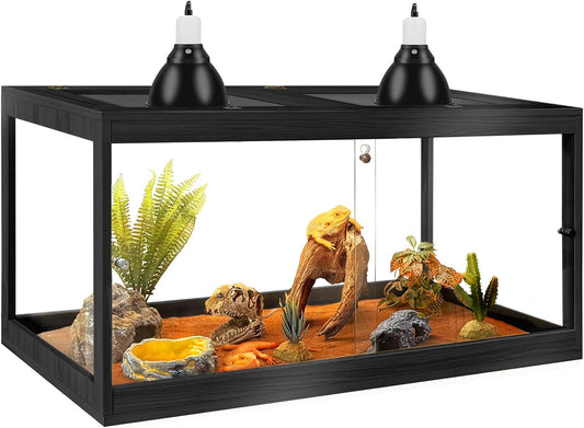 PROLEE Bearded Dragon Tank,Tempered Glass Reptile Tank with Mesh Roof and Front Sliding Door,Anti-Scratch Lizard Tank,Spacious Reptile Enclosure for Snakes,Lguanas (Black, 63Gallons,40"x20"x20")