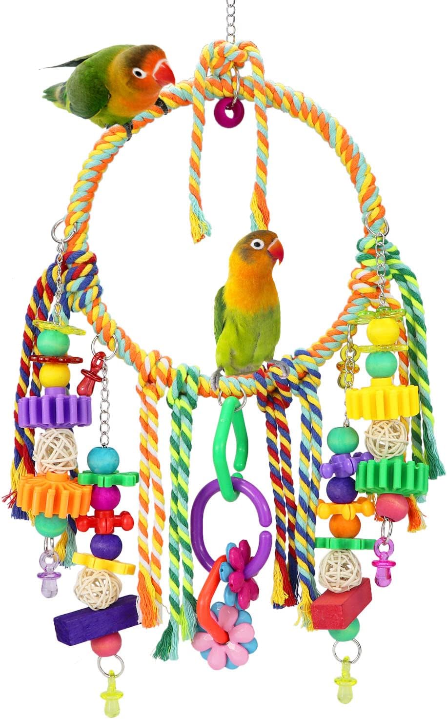 Bird Swing Toy with Perches - Colorful Chewing Toys for Parakeets, Meyers Cockatiel, Conure, Quaker, Caique & Other Medium Sized Birds