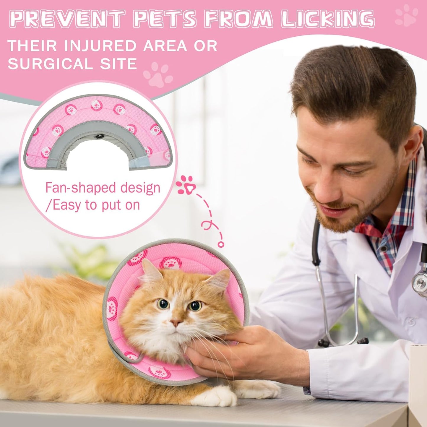 Cat Cone Collar Soft to Stop Licking After Surgery Cat Recovery Collar for Small Large Cats Adjustable Elizabethan Collar